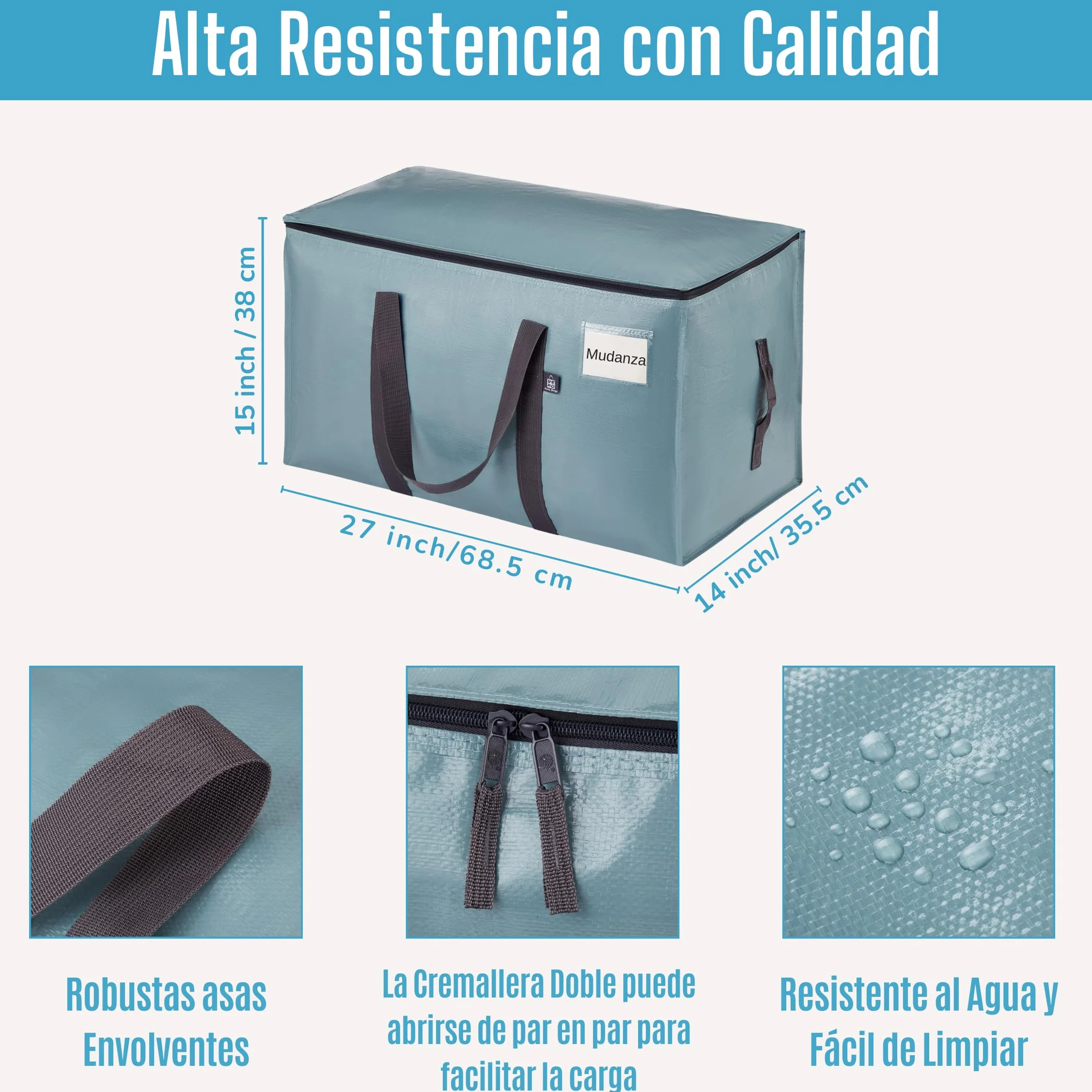 VENO Bolsas de mudanza extra grandes con cremalleras & Asas de Transporte, Cajas de Mudanza Resistentes para Ahorrar Espacio(Azul Claro,Pack de 4)