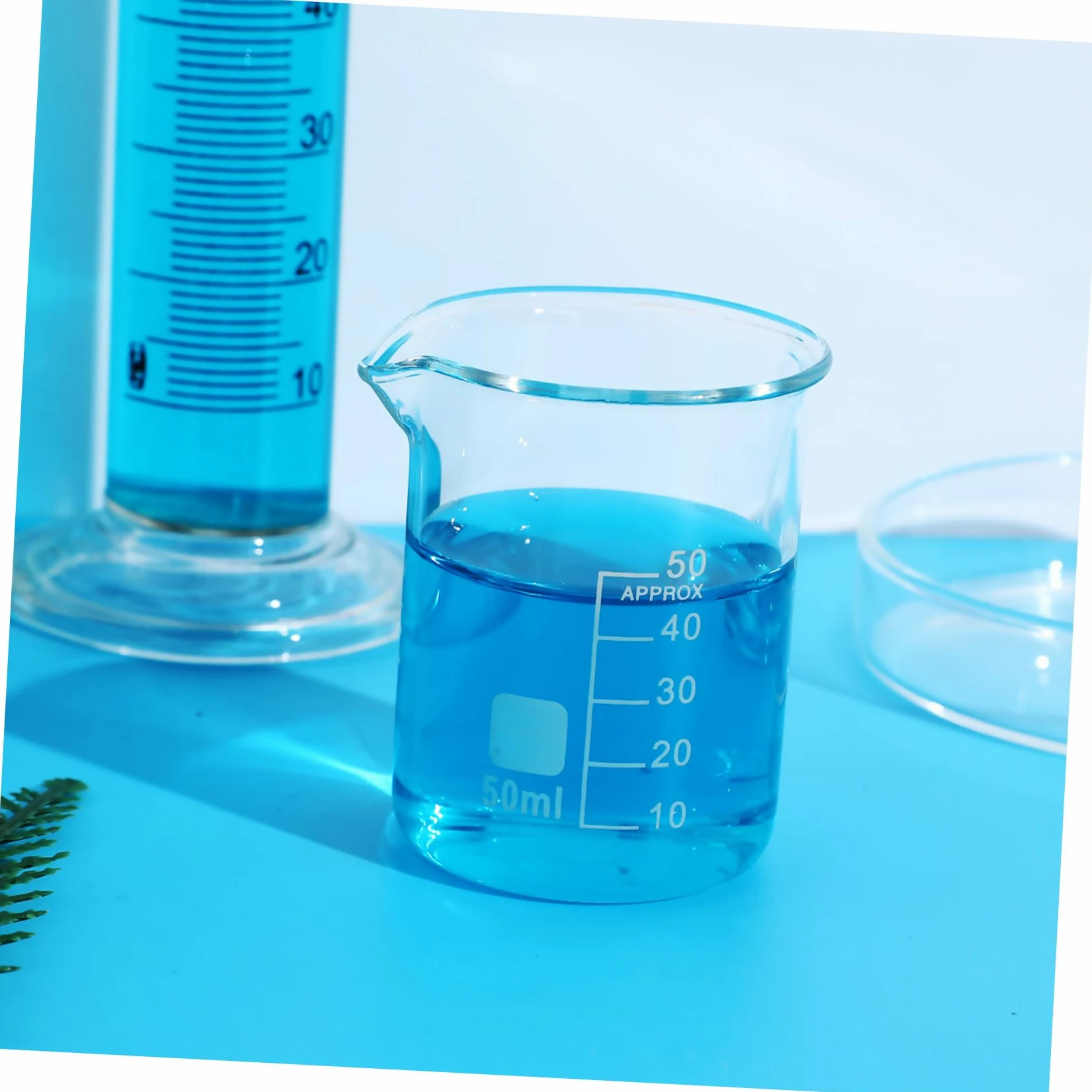 Amosfun Vasos Medidores de Vidrio Transparentes 20 Fáciles de Limpiar y Versátiles de 50ml Ideales para Laboratorio y Uso Científico