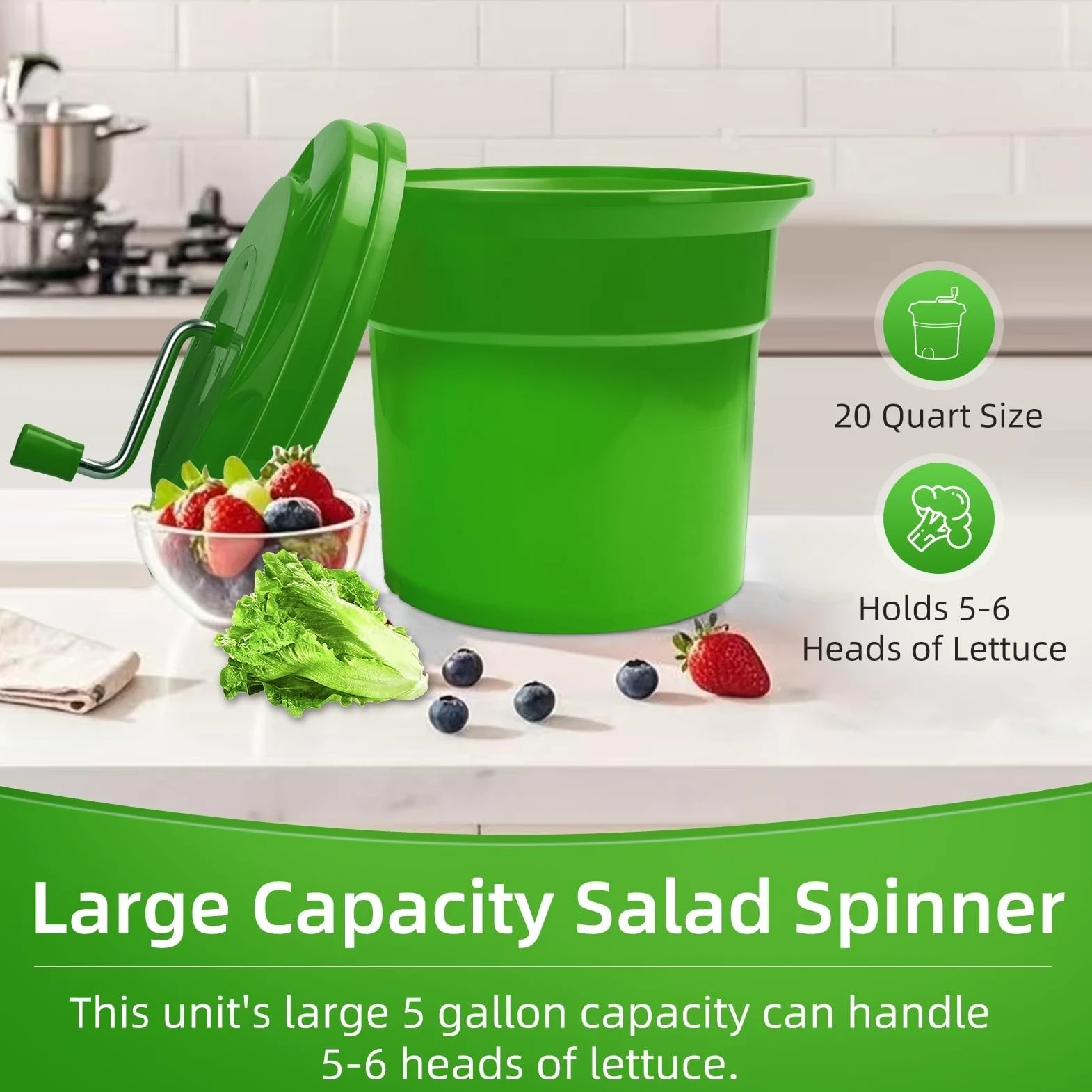 Centrifugador de ensalada grande comercial de 12 L/24 L, secador de lechuga con cesta colador para escurridor de frutas y verduras, herramienta de cocina resistente