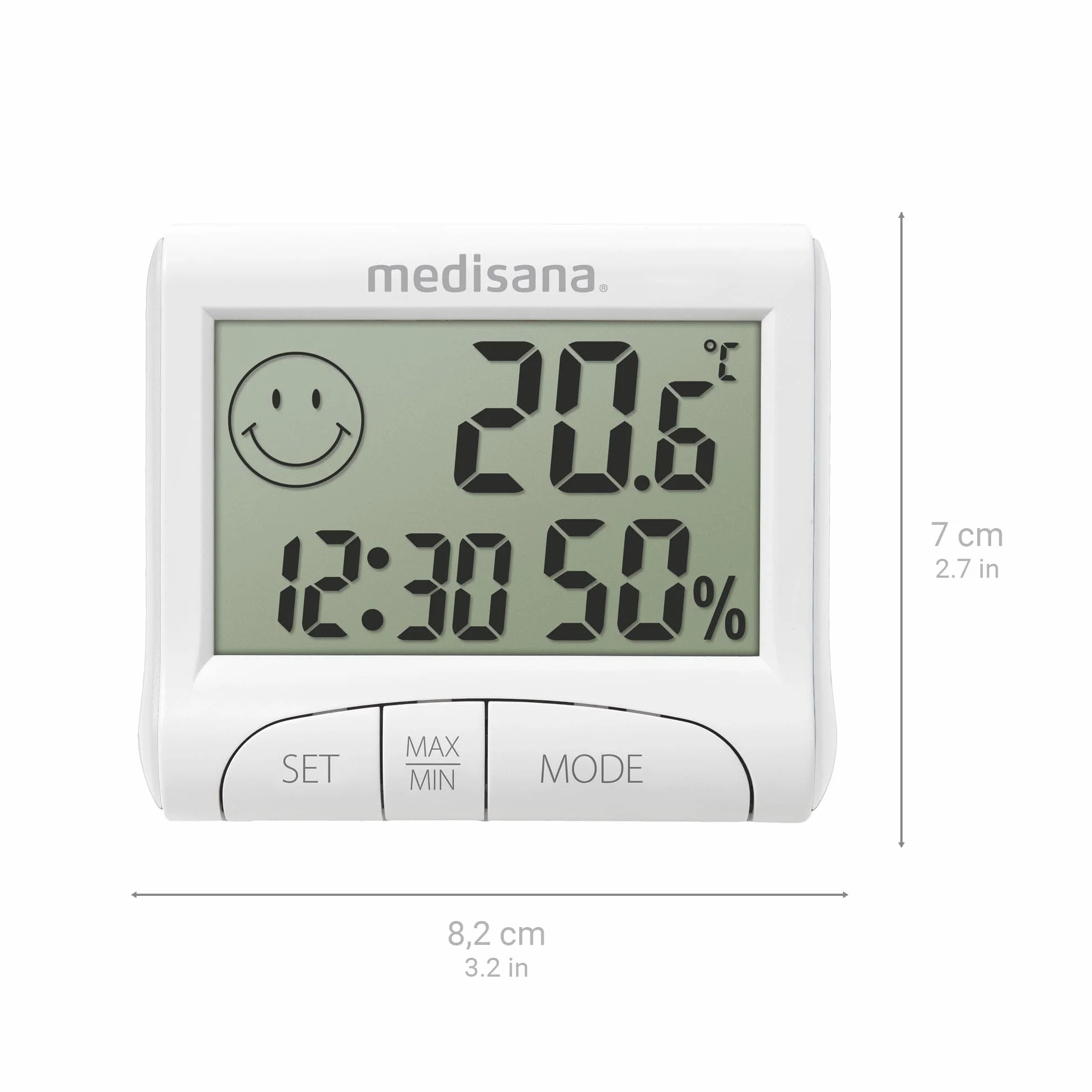 Medisana HG 100 Higrómetro digital, Termómetro ambiental, Medidor de humedad para habitaciones interiores, Indicación de la hora, Para un clima ambiental óptimo, Incluye función de memoria