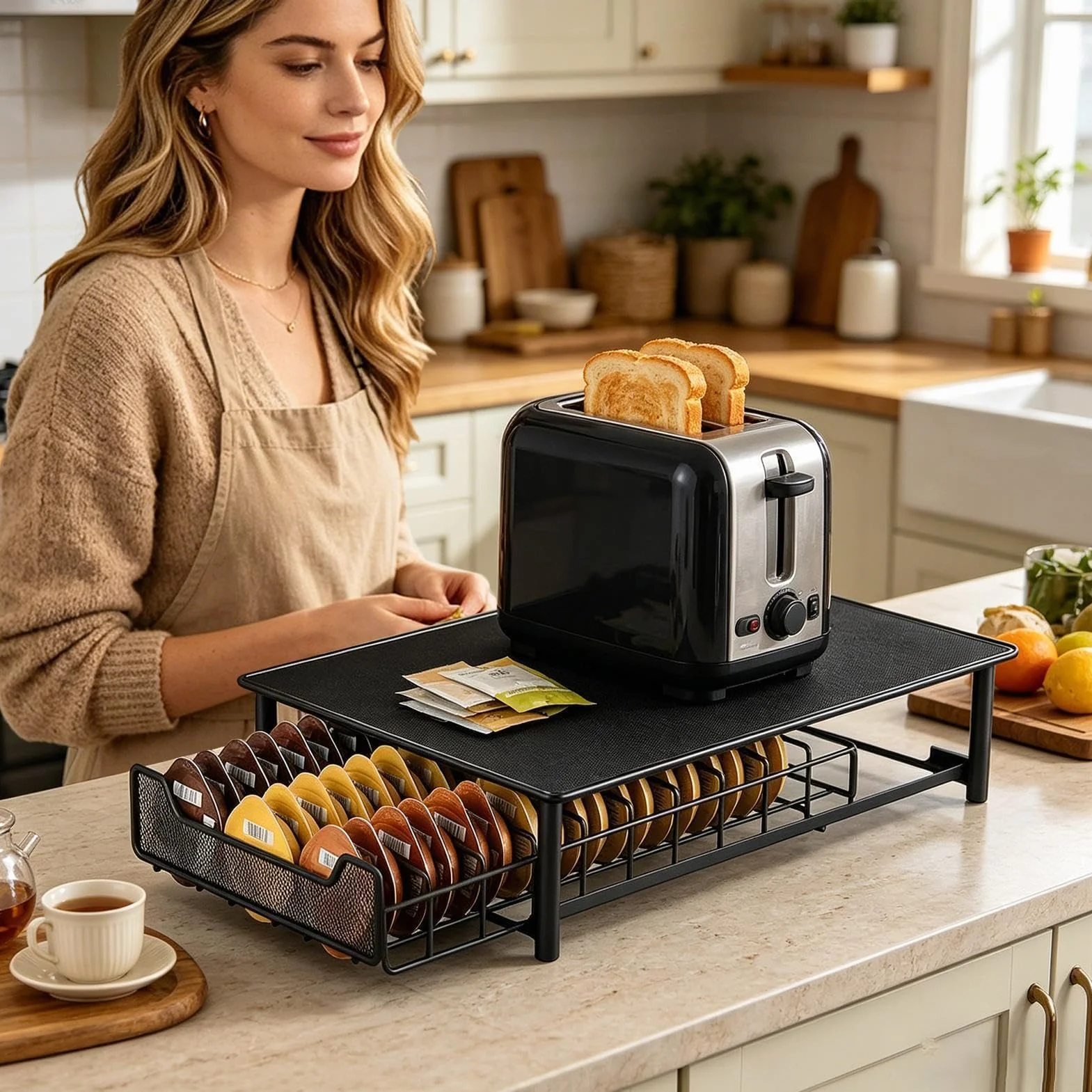 Cajón para Cápsulas de Café Capacidad para 60 Cápsulas de Acceso Rápido | Base para Estación de Café con Cajón Extraíble para Salón, Cocina, Oficina o Junto a