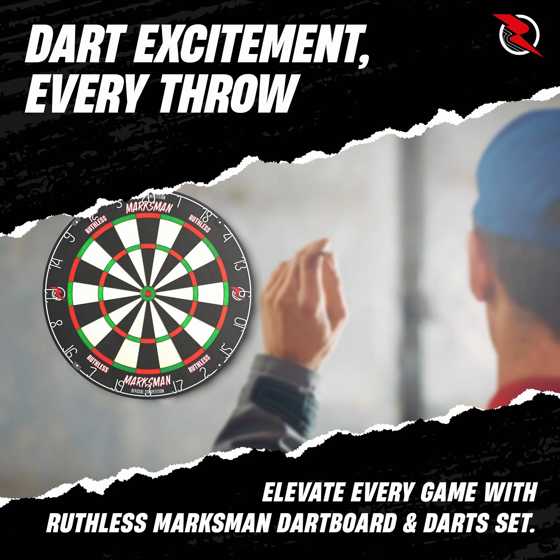 RUTHLESS Tablero de dardos Marksman de sisal para dardos con punta de acero