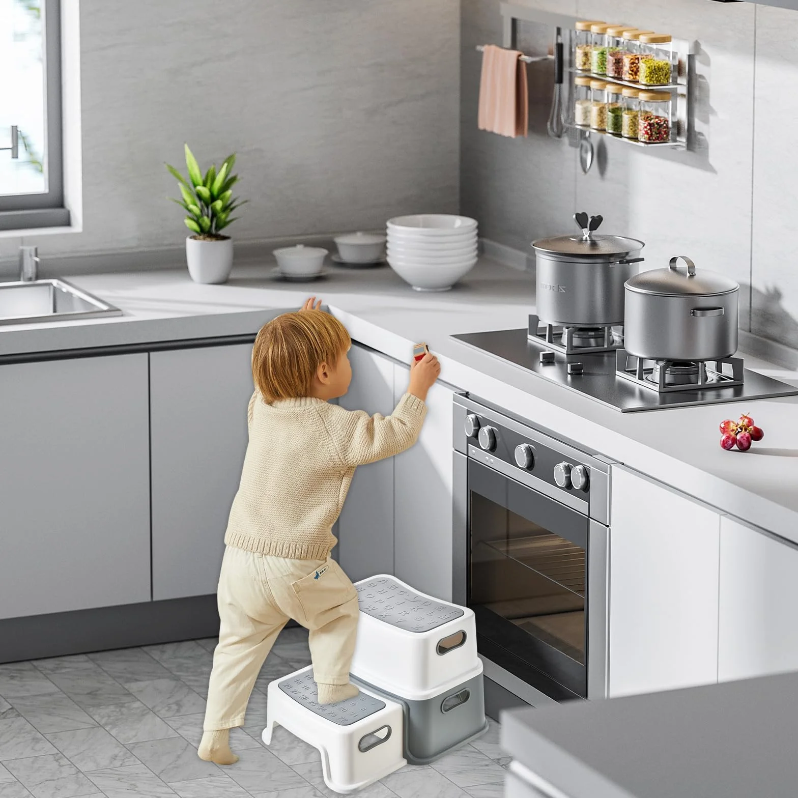 UCAMP Taburete Infantil 2 Peldaños Antideslizante para Baño y Lavabo