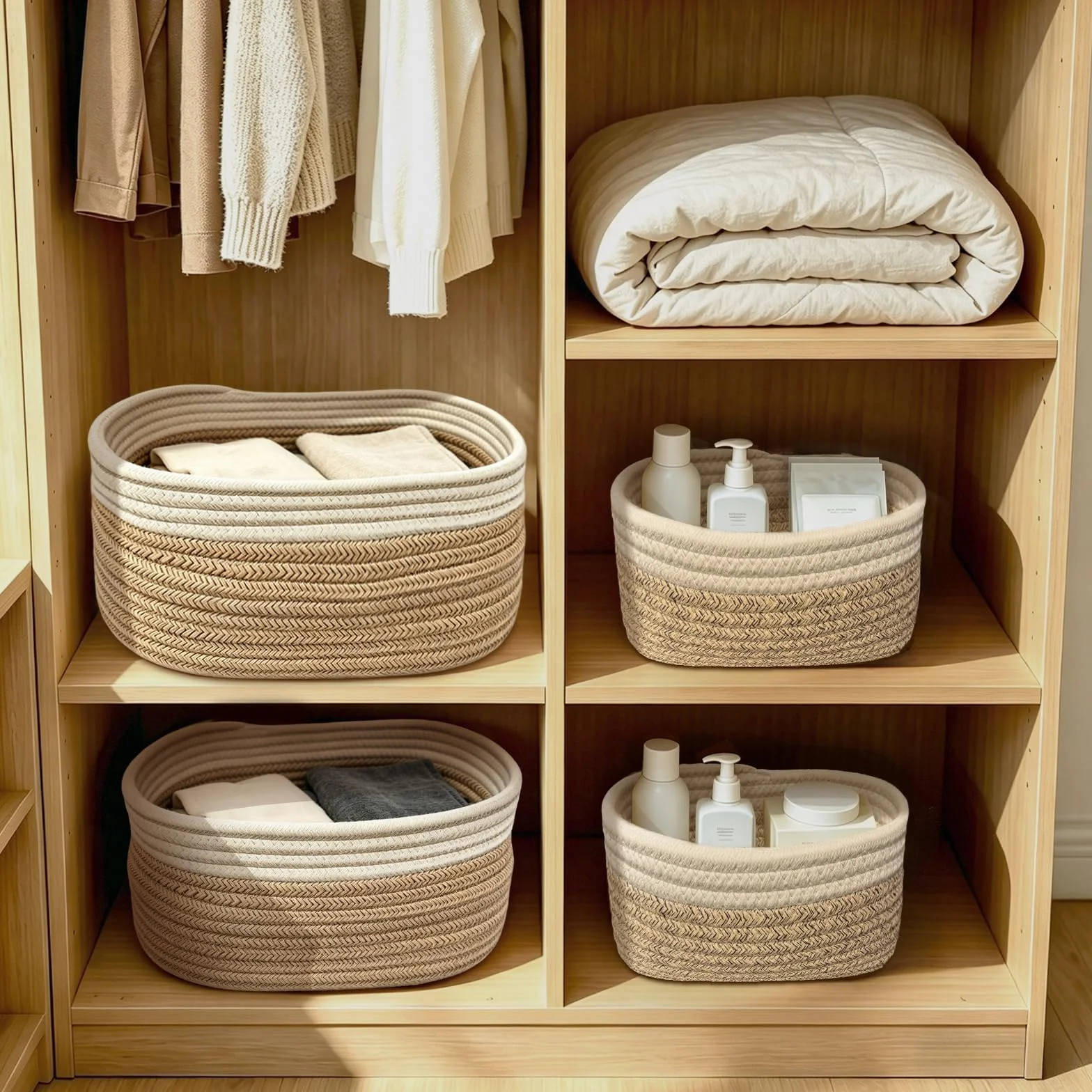 Cestas Organizadoras de Cuerda de Algodón, 4 Piezas, Almacenaje para Baño y Habitación Infantil