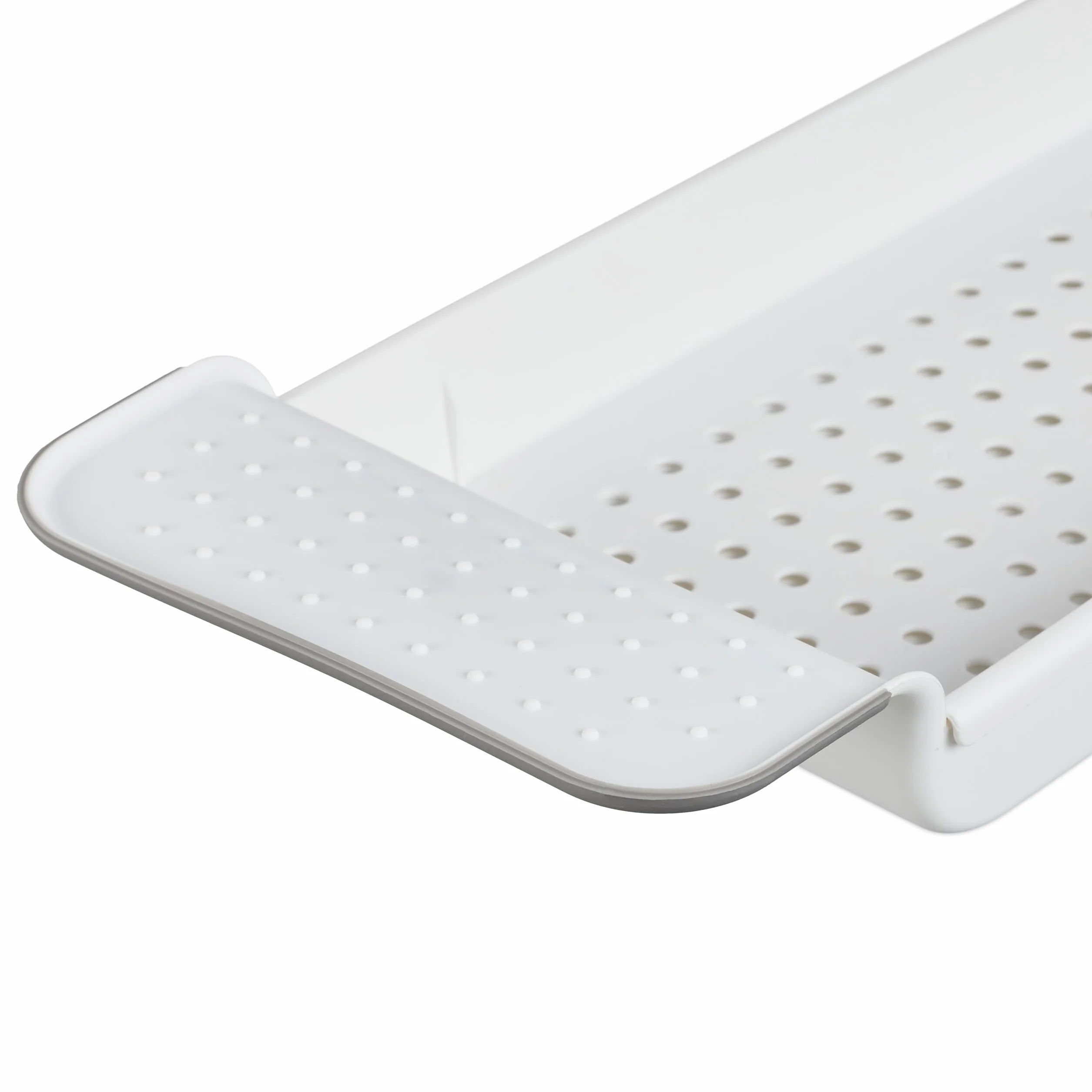 Relaxdays Bandeja para Bañera, Extensible 55,5-78 cm, Plástico, Agujeros de Drenaje de Agua, Antideslizante, Blanco
