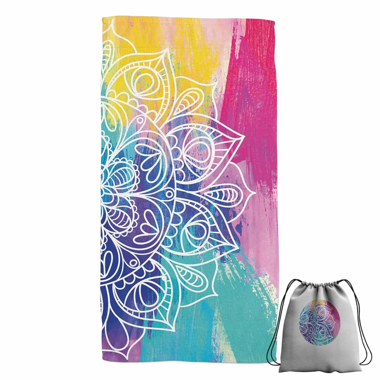 Toallas de Playa o Ducha Personalizadas con tu Nombre. Toallas para Camping, para Piscina, Toalla para baño, Toalla de Ducha. (Toalla Mandala)