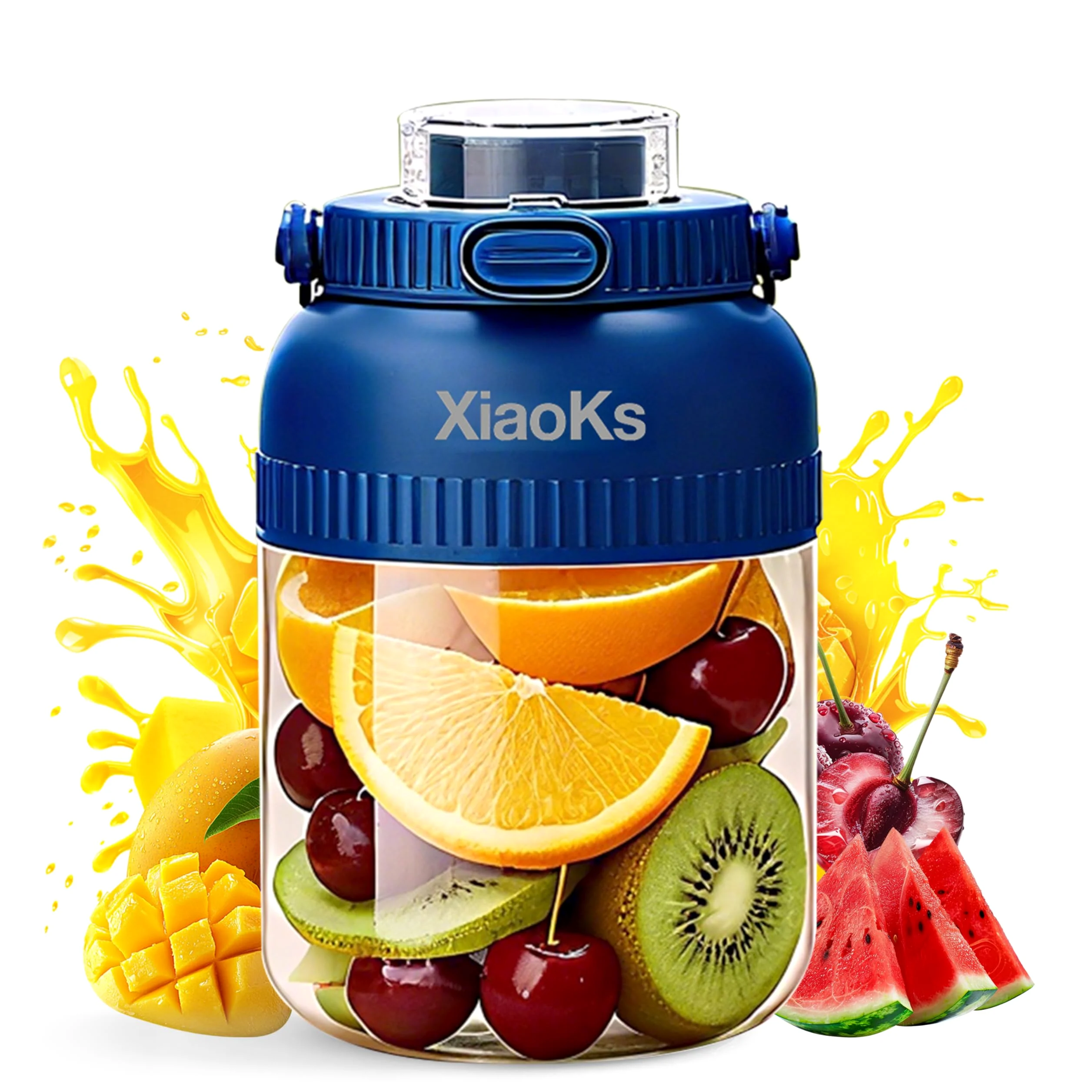 Licuadora portátil personal para batidos y batidos con taza de viaje de 43 onzas, USB recargable con taza y tapa sin BPA, vaso pequeño para cocina, oficina, viajes, gimnasio (azul)