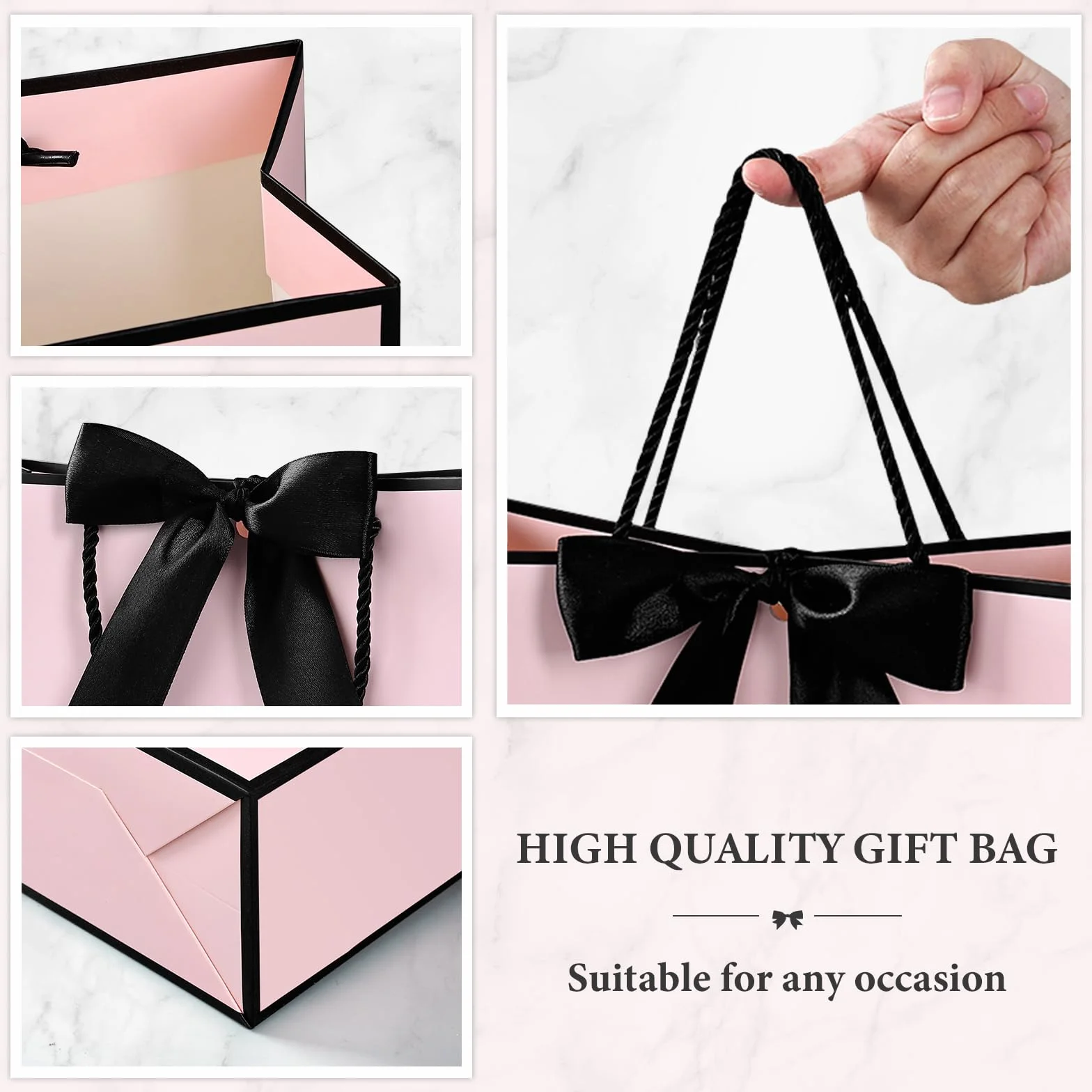 BBLIKE bolsas de regalo con asa - 2 bolsas de regalo + 2 tarjetas de felicitación + 4 papel Sydney, bolsas de papel con asa, envoltorio para regalos, cumpleaños (Rosa Borde Negro)