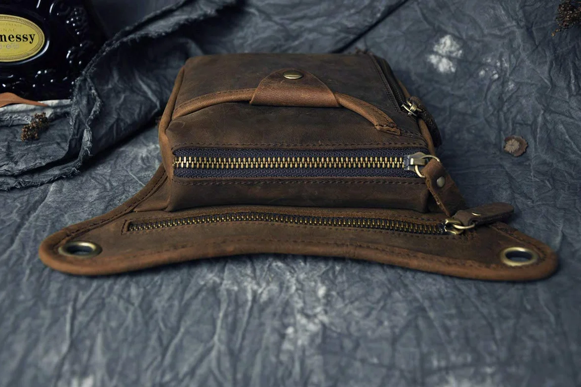 Le'aokuu Bolsa de Muslo Hombre Cuero Genuino Motocicleta Táctica Cinturón Paquete