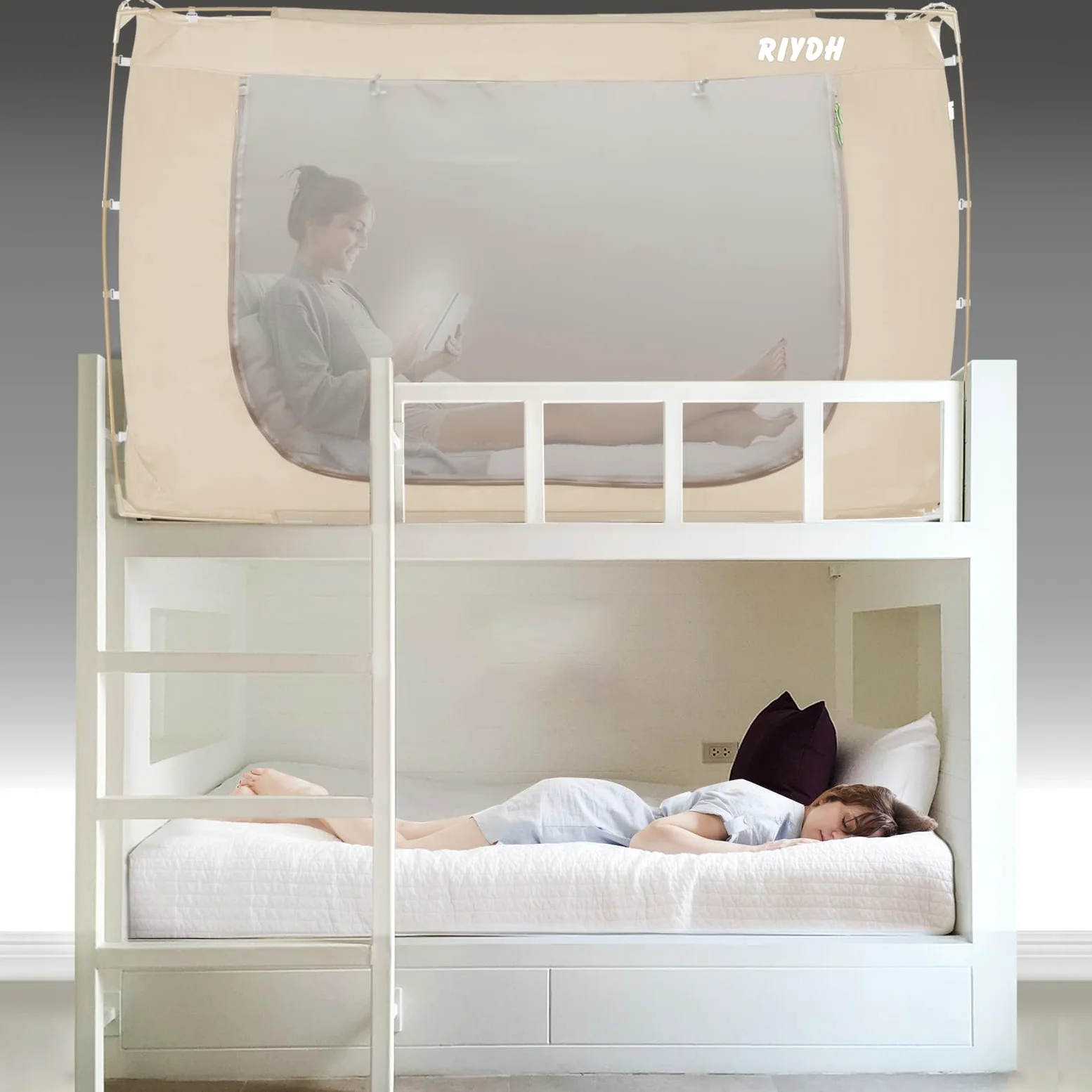 RIYDH Tienda de campaña de cama con toldo para cama de tamaño individual para adultos y niños, tienda de campaña portátil de ensueño para interiores, 70% opaca, con 3 puertas, transpirables, grandes