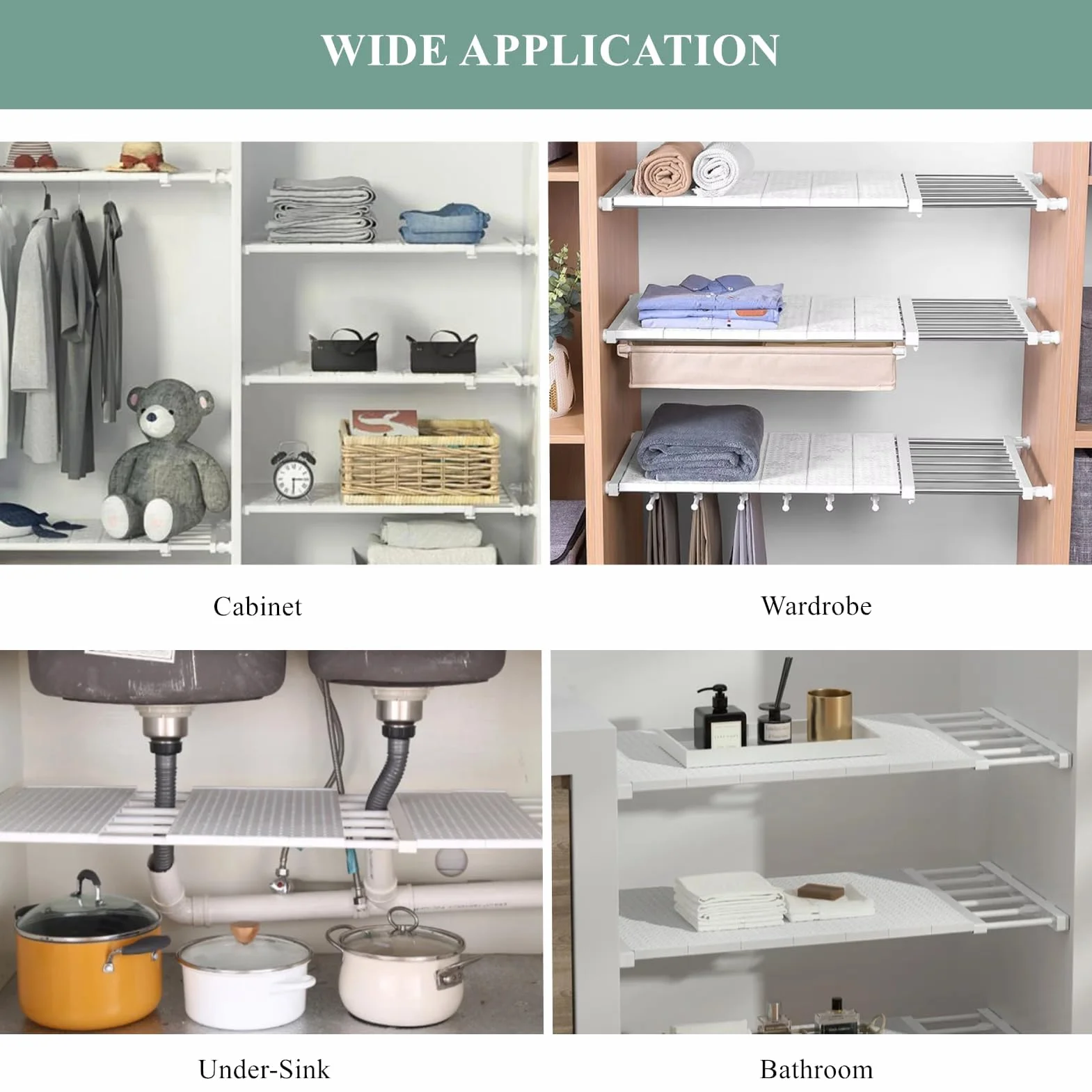Estante Organizador de Armario de Ropa Extensible, Separadores de Armario de Bricolaje Ajustables, Estante de Tensión Separador para Armario, Armario, Baño, Cocina, Estantería (38‑55 cm)