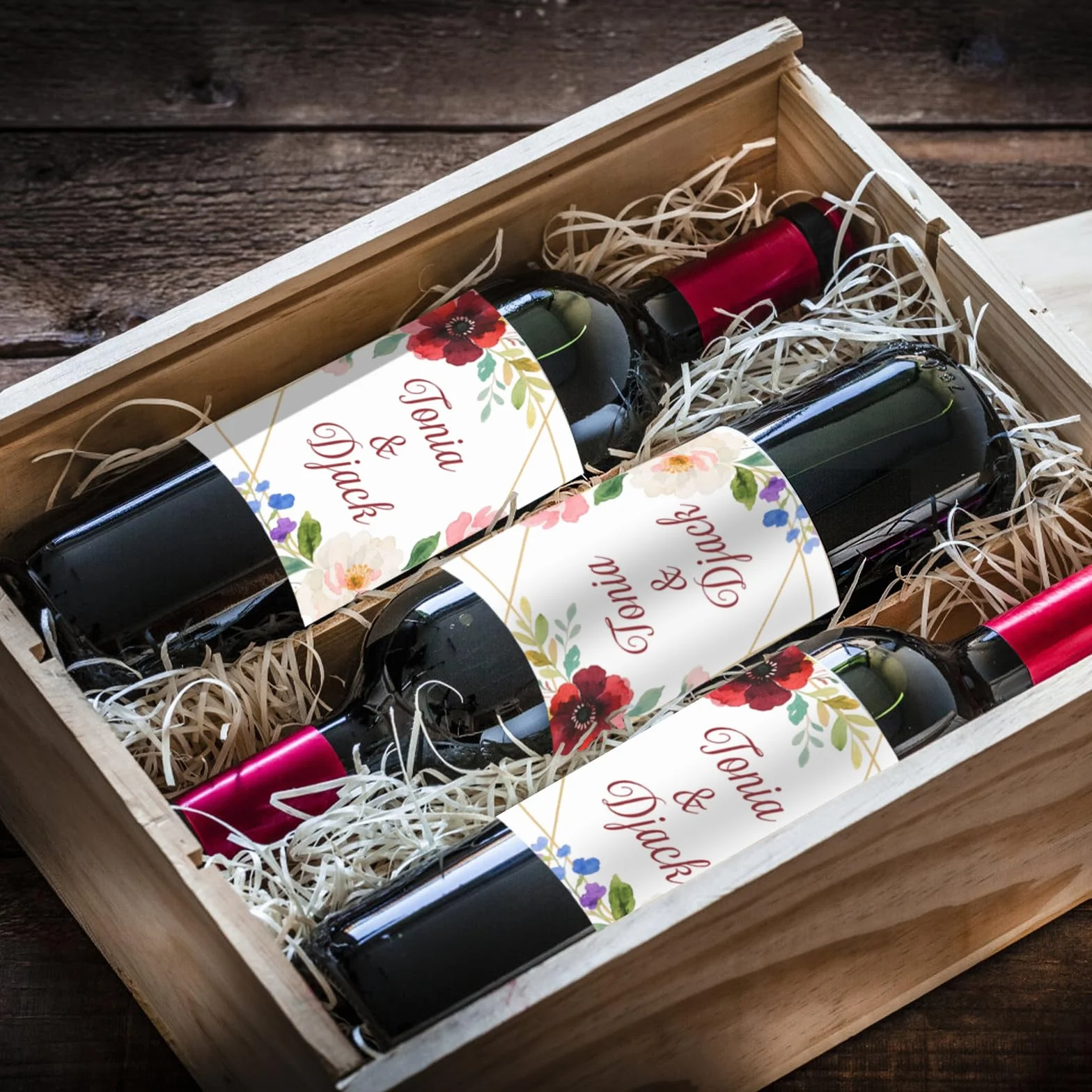 Etiqueta personalizada para botella de vino, etiqueta de vinilo personalizada para botella de vino, para compromiso, cumpleaños, graduación, boda, 5.25 x 3.75 pulgadas, juego de 4