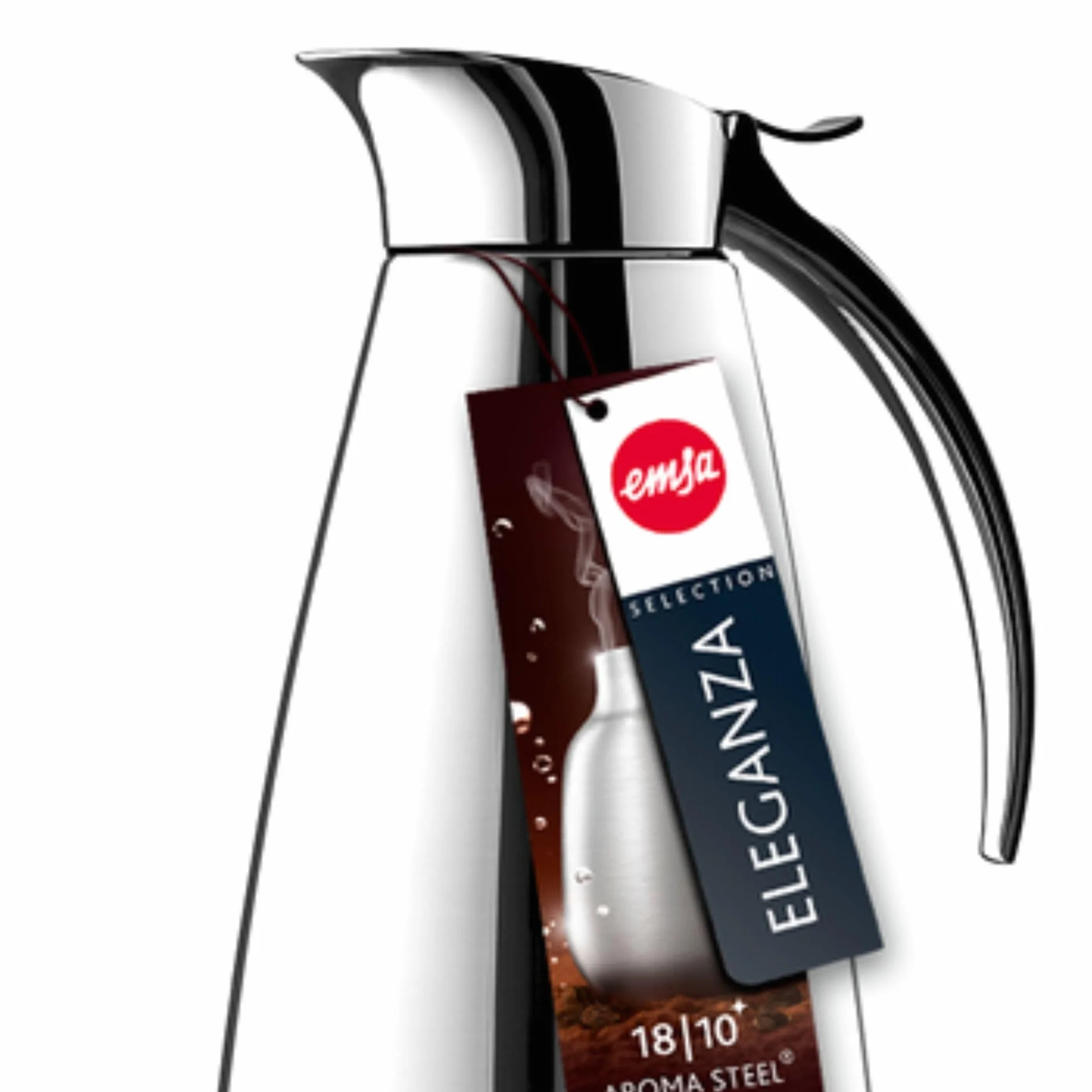 Emsa Termo Eleganza Jarra térmica de acero inoxidable, apertura fácil que permite un fácil llenado y lavado, mantenimiento 12 h caliente y 24 h frío, 1.3 l
