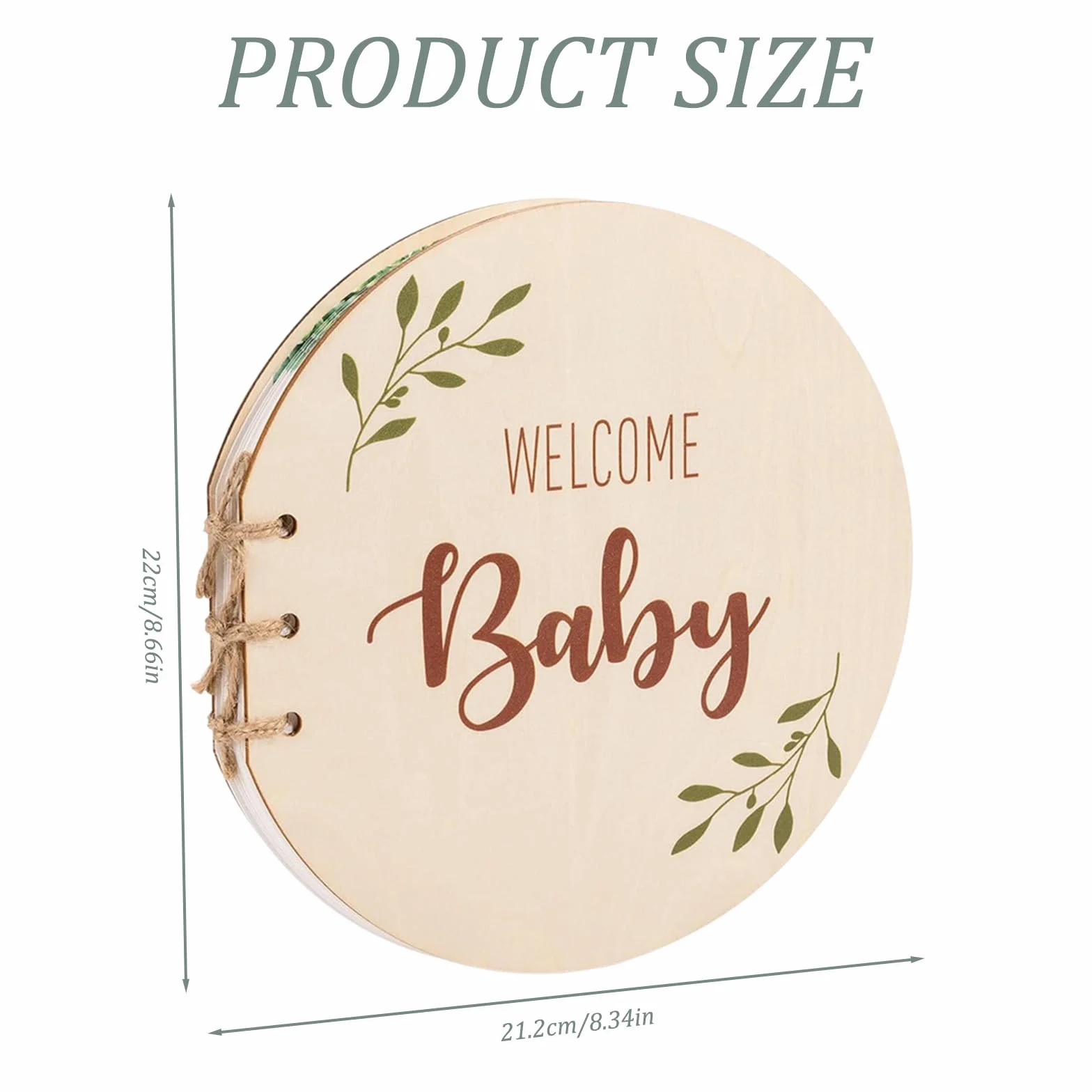 Libro Visitas Baby Shower, Libro de Invitados para Baby Shower, Libro Invitados con Tapa de Madera, Libro Firmas Bautizo, Libro Recuerdos Bebe, Redondo, con 35PCS Papel en Blanco (B)