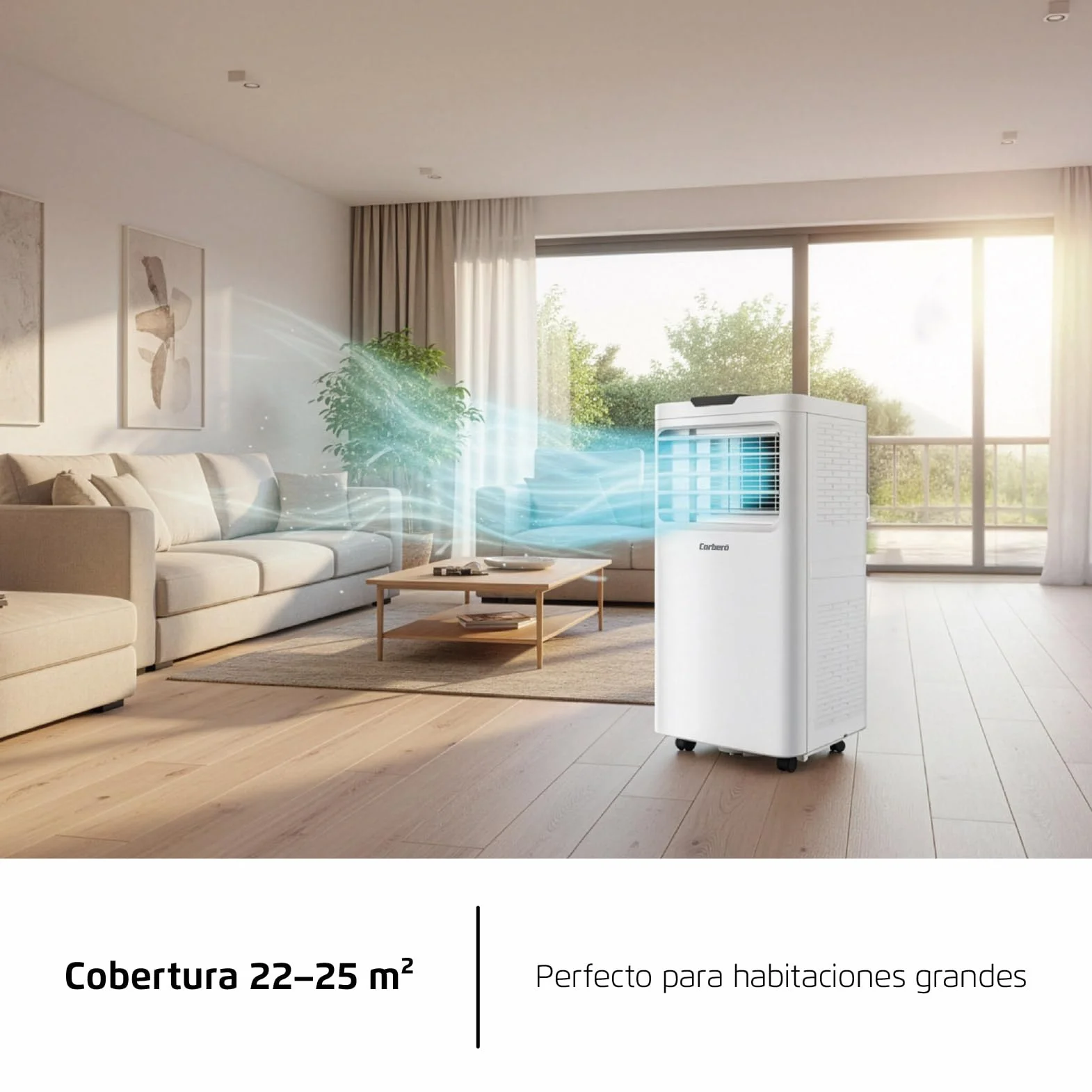 Corberó - Aire Acondicionado Portátil 3 en 1 con Mando | CPC12 | 12000BTU-3000 frigorias | 3500 W | Cobertura 22-25 m² | 16-31 ºC | Refrigeración | Ventilador | Deshumidificación |Temporizador