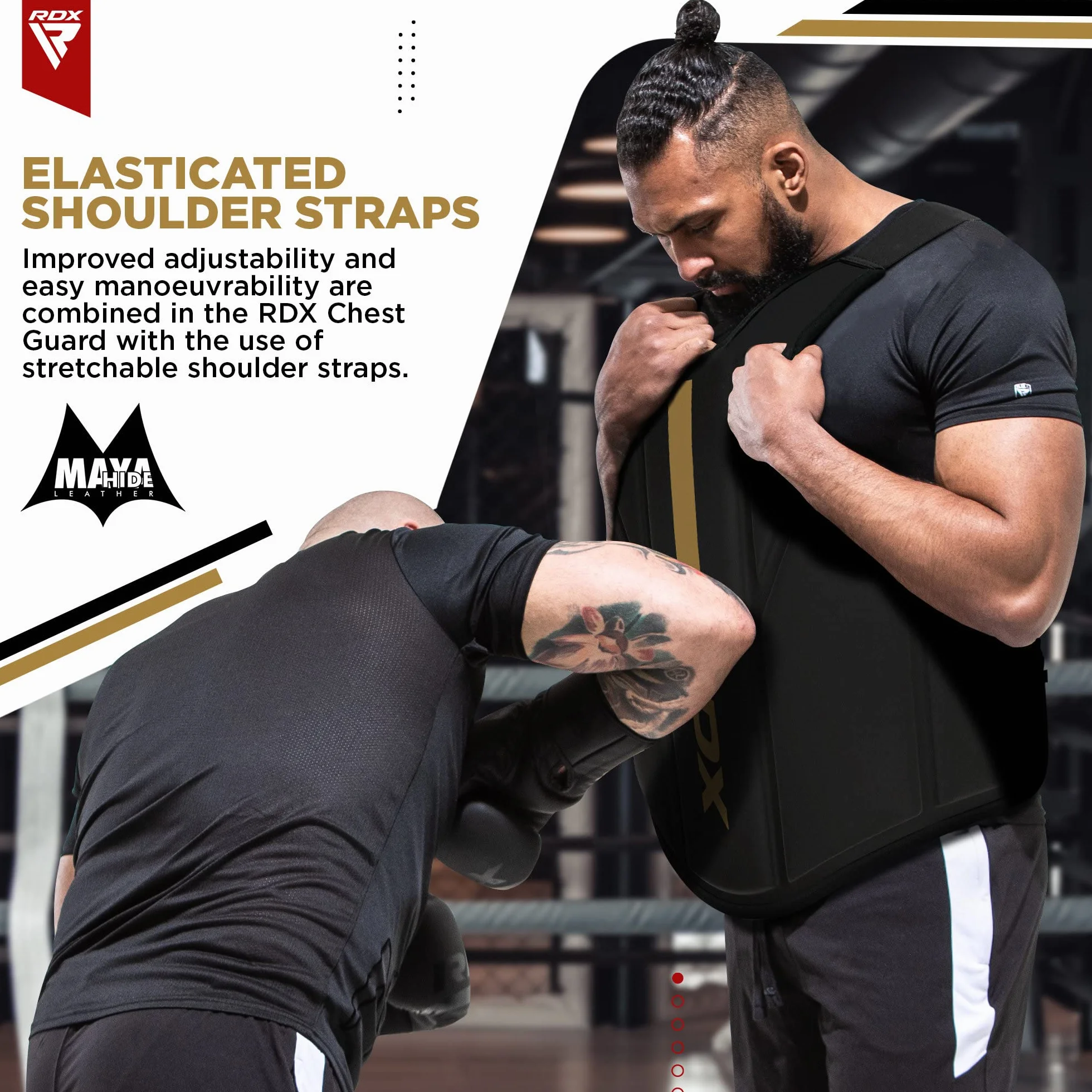 RDX Protector de Pecho Maya Hide Cuero Acolchado Ajustable para Muay Thai Kickboxing Artes Marciales