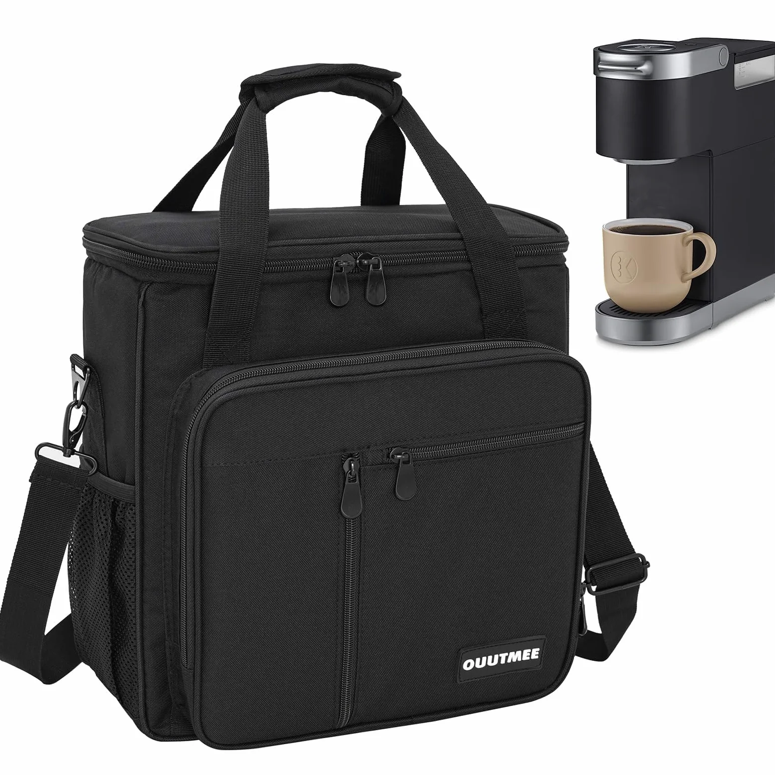 OUUTMEE Bolsa de transporte para cafetera compatible con Keurig K-Mini o K-Mini Plus, bolsa de almacenamiento portátil con bolsillos adicionales, funda de almacenamiento con correa para el hombro