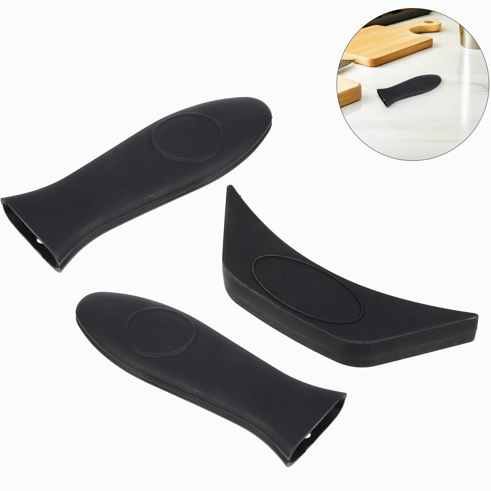 Juego de 3 Fundas para Mango de Olla Caliente de Silicona Gruesa Negra Antideslizante y Resistente al Calor para Sartenes de Hierro Fundido Wok y Cacerolas Protección Térmica