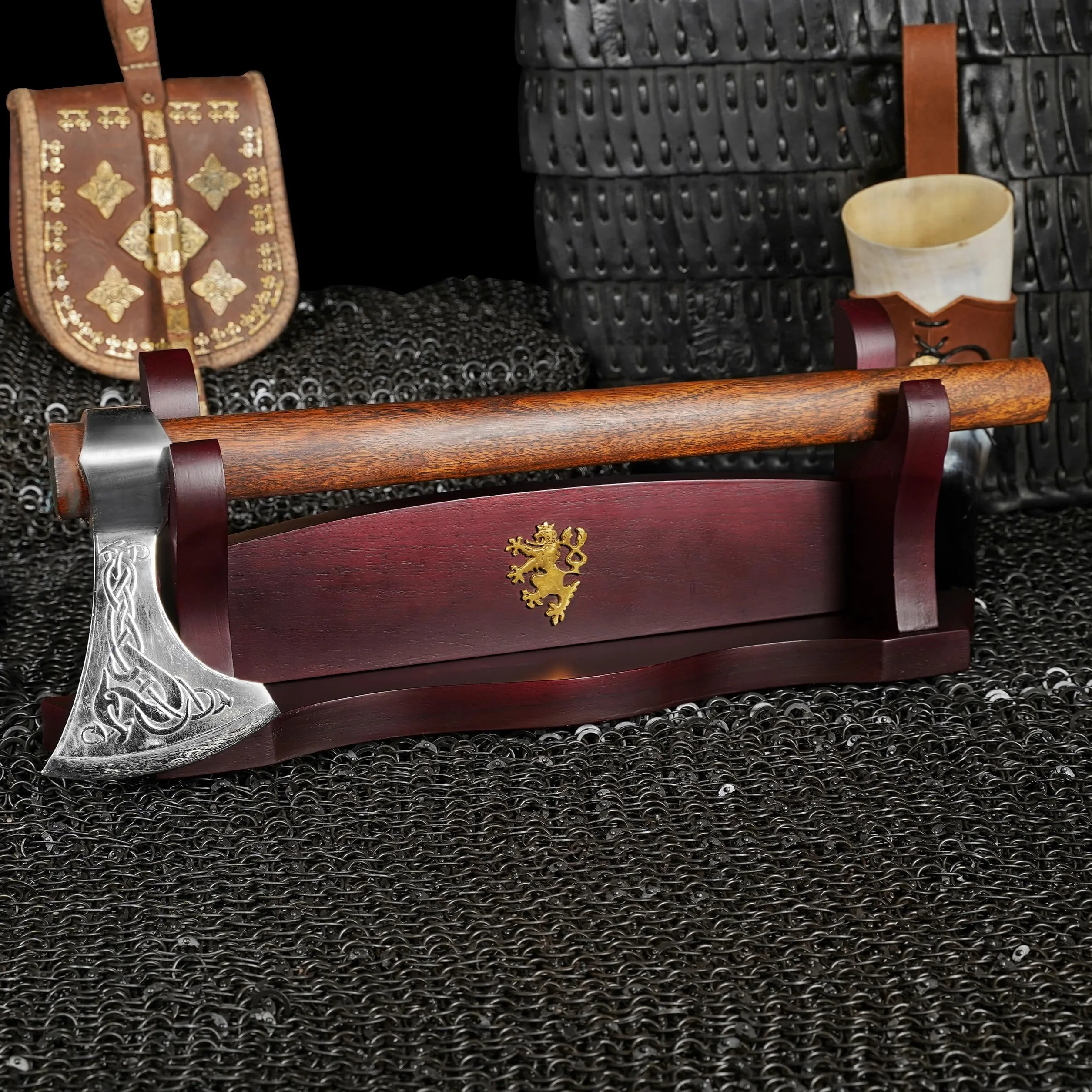 Mythrojan Medieval Sword Stand Solid Wood Horizontal Display Rack for Katana Samurai Dark Brown