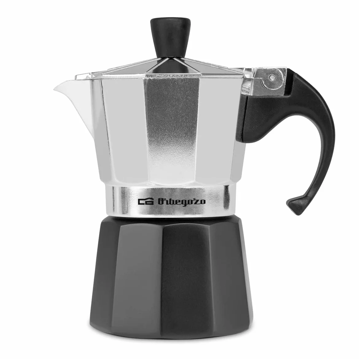 Orbegozo KFM 230, Cafetera Italiana, 2 tazas, apta para cocina de gas, vitrocerámica y electrica, aluminio, color negro y silver