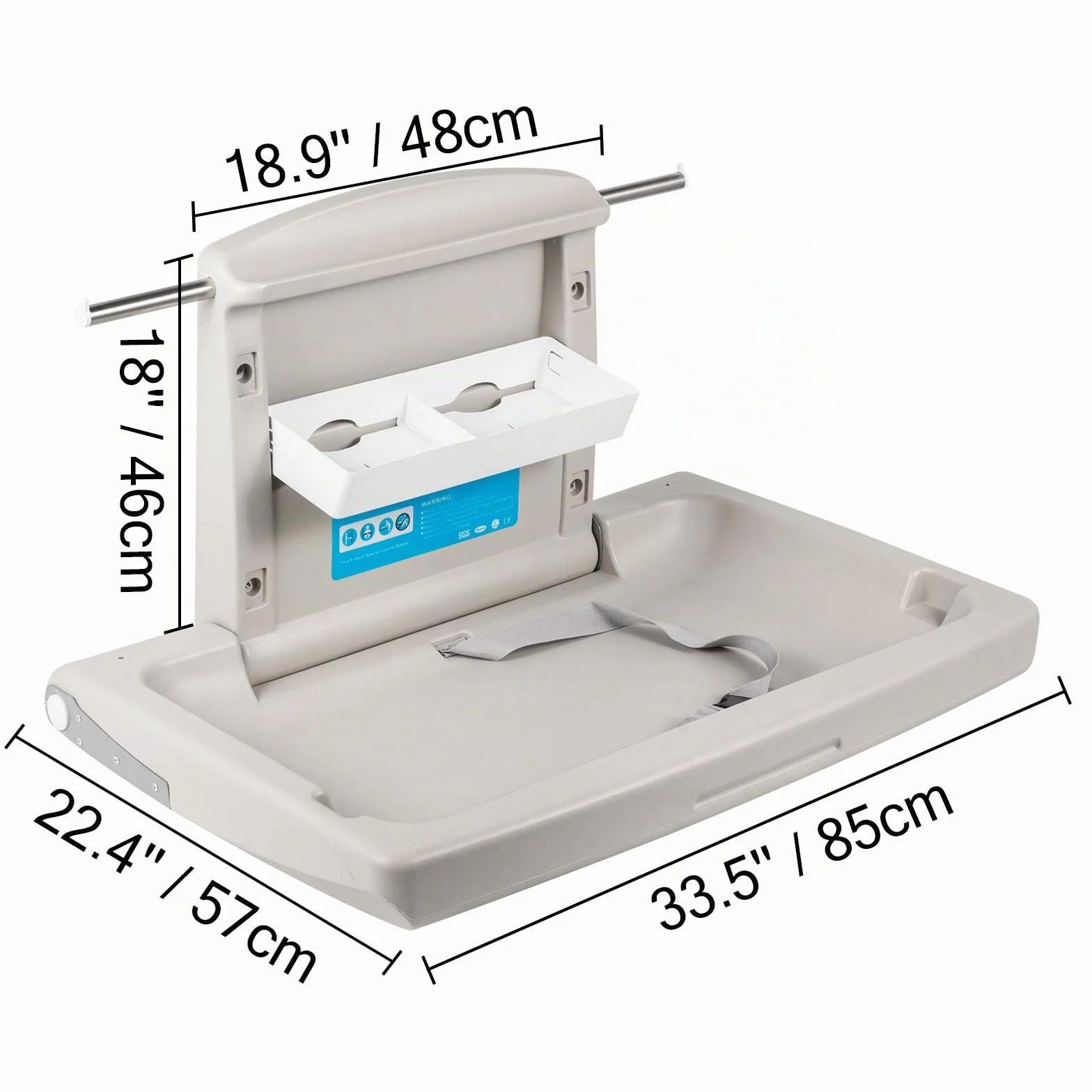 VEVOR Cambiador para Bebé Plegable de Pared 85x57x47 cm HDPE Carga 15 kg Gris