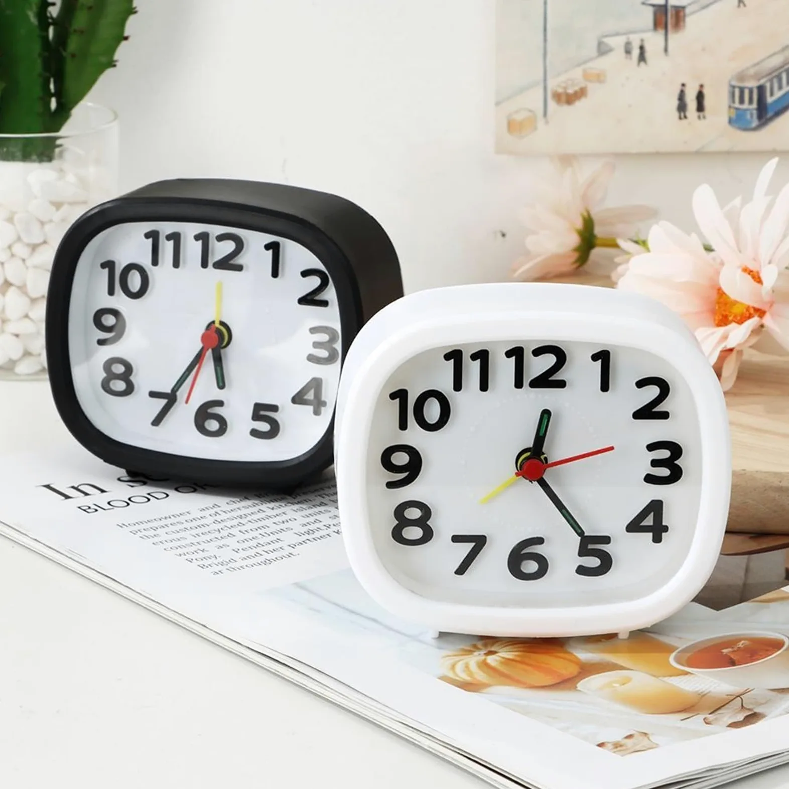 Despertador, Relojes despertadores de cuarzo a pilas for dormitorio(Black)