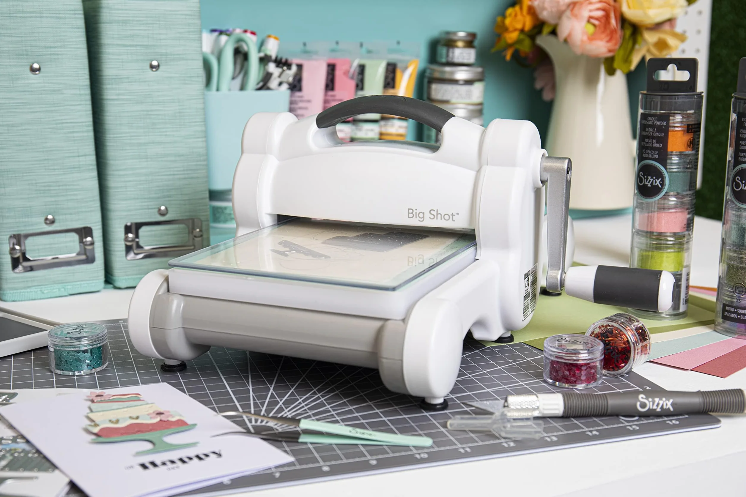 Sizzix 660200-Máquina de Troquelado Manual para Manualidades, álbumes de Recortes y Tarjetas, Apertura de 15,24 cm, Papel, Blanco, Única