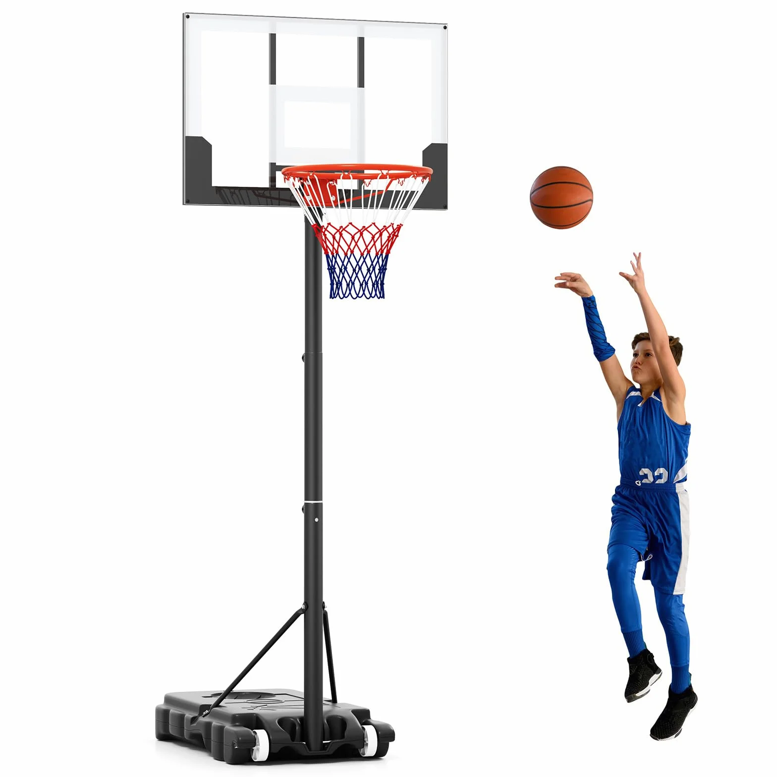COSTWAY Canasta de Baloncesto Infantil Altura Ajustable 100-212 cm Base Rellenable Ruedas Portátil Interior Exterior