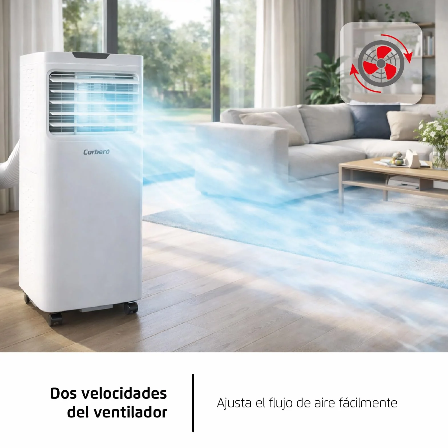 Corberó - Aire Acondicionado Portátil 3 en 1 con Mando | CPC12 | 12000BTU-3000 frigorias | 3500 W | Cobertura 22-25 m² | 16-31 ºC | Refrigeración | Ventilador | Deshumidificación |Temporizador