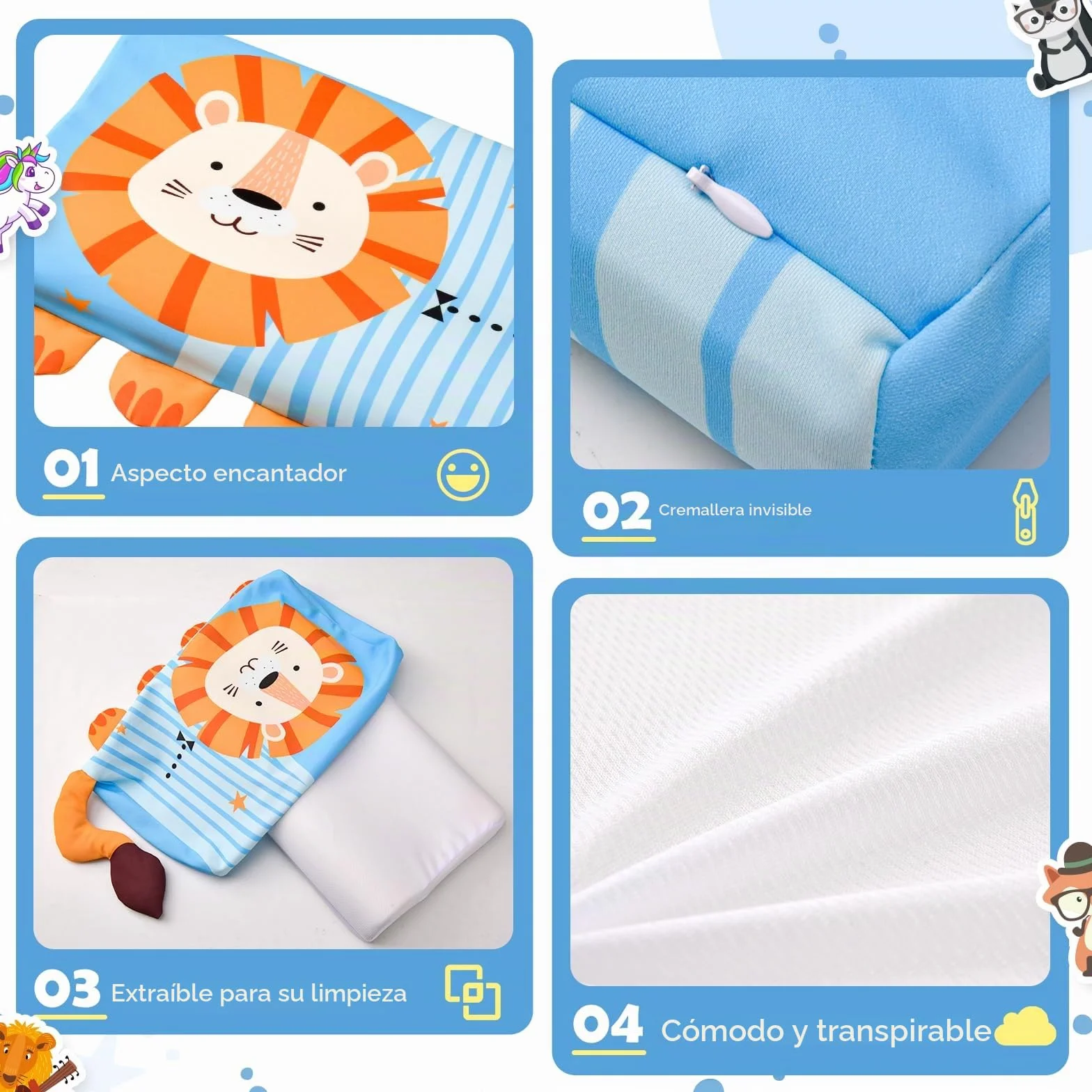 Schlummerkids Cojín Calmly Almohada Infantil 46 x 26 cm Ergonómico León