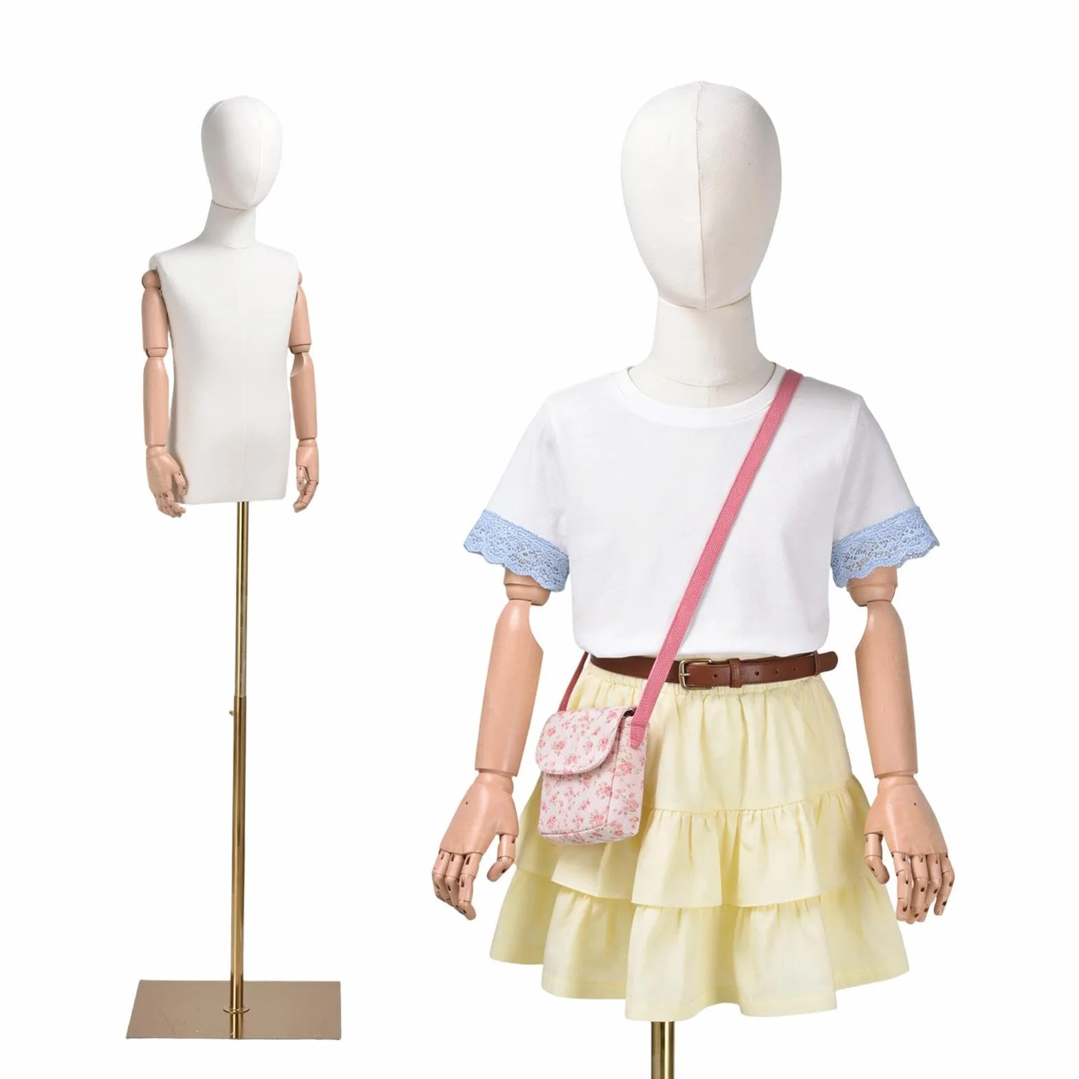Maniquies Infantiles Ajustable de 132 a 185 cm Soporta 30 kg Brazos de Plásticos Duro Base Cuadrada Antideslizante –Ideal para Escaparates