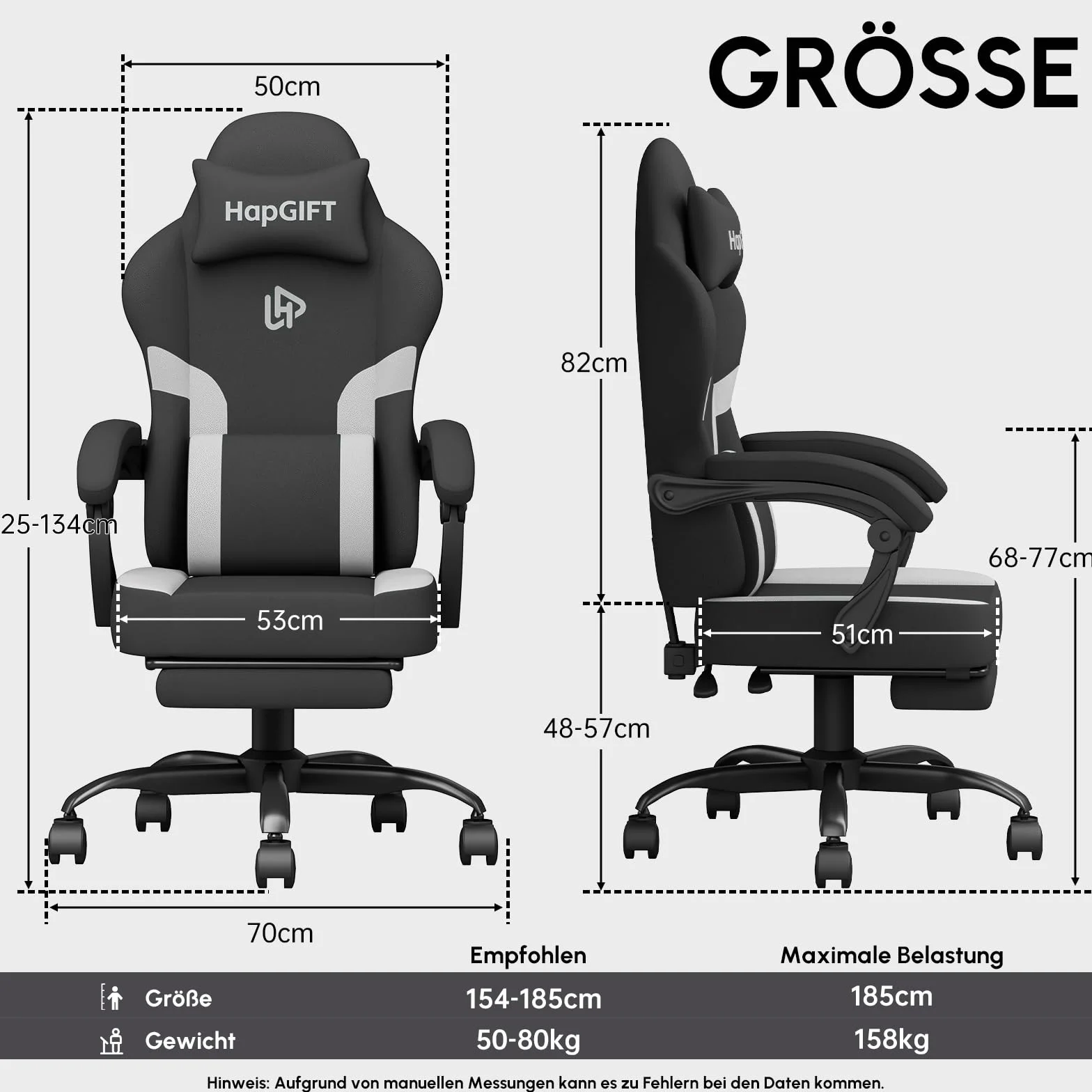 HapGIFT Silla Gaming Ergonómica Reclinable con Masajeador, Silla de Juegos con Reposacabezas y Reposapiés, Asiento Gaming Altura Ajustable, para Adultos, 150 kg, (Gris)