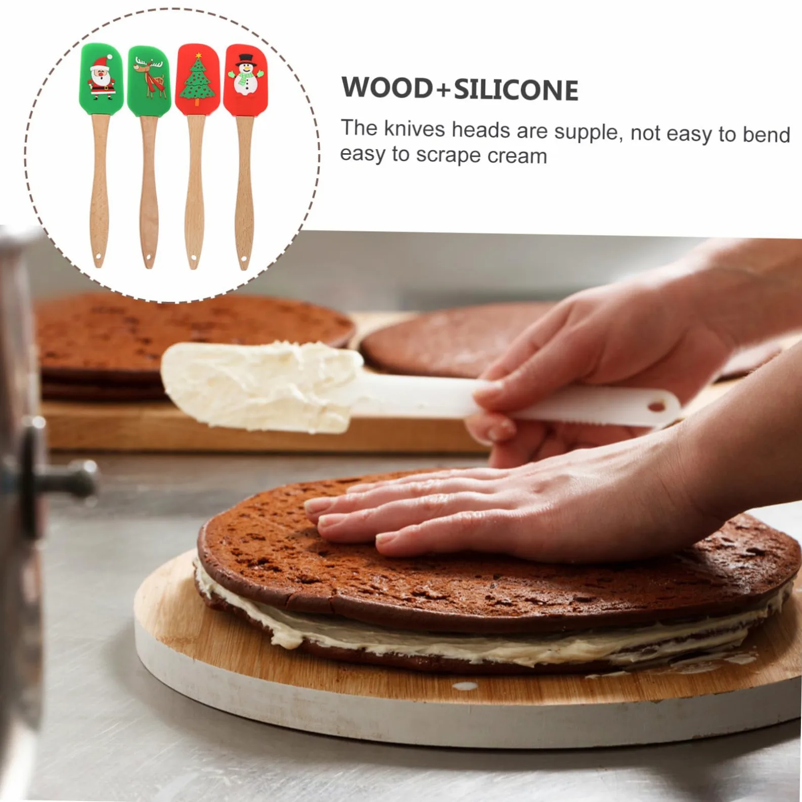4piezas Espátula De Silicona Para Repostería Mango De Herramientas De Cocina De Diseño Navideño Raspadores De Crema Antiadherentes y Reutilizables Para Mezclar y Decorar