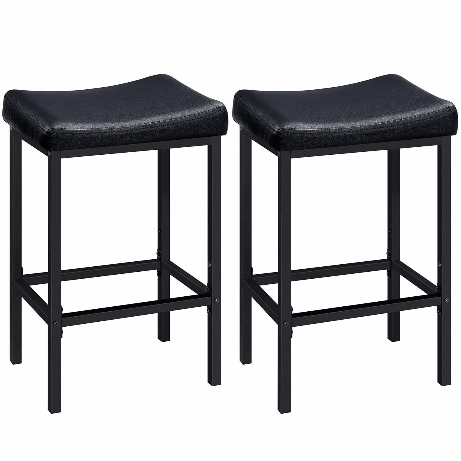 HOOBRO Taburete de Bar, Juego de 2, Silla Alta, Forma Cuadrada con Superficie Curva, Cuero PU, Acolchado de 4 cm de Grosor, Marco de Metal, 63 cm de Altura, para Cocina, Restaurante, Negro EBB10BY01