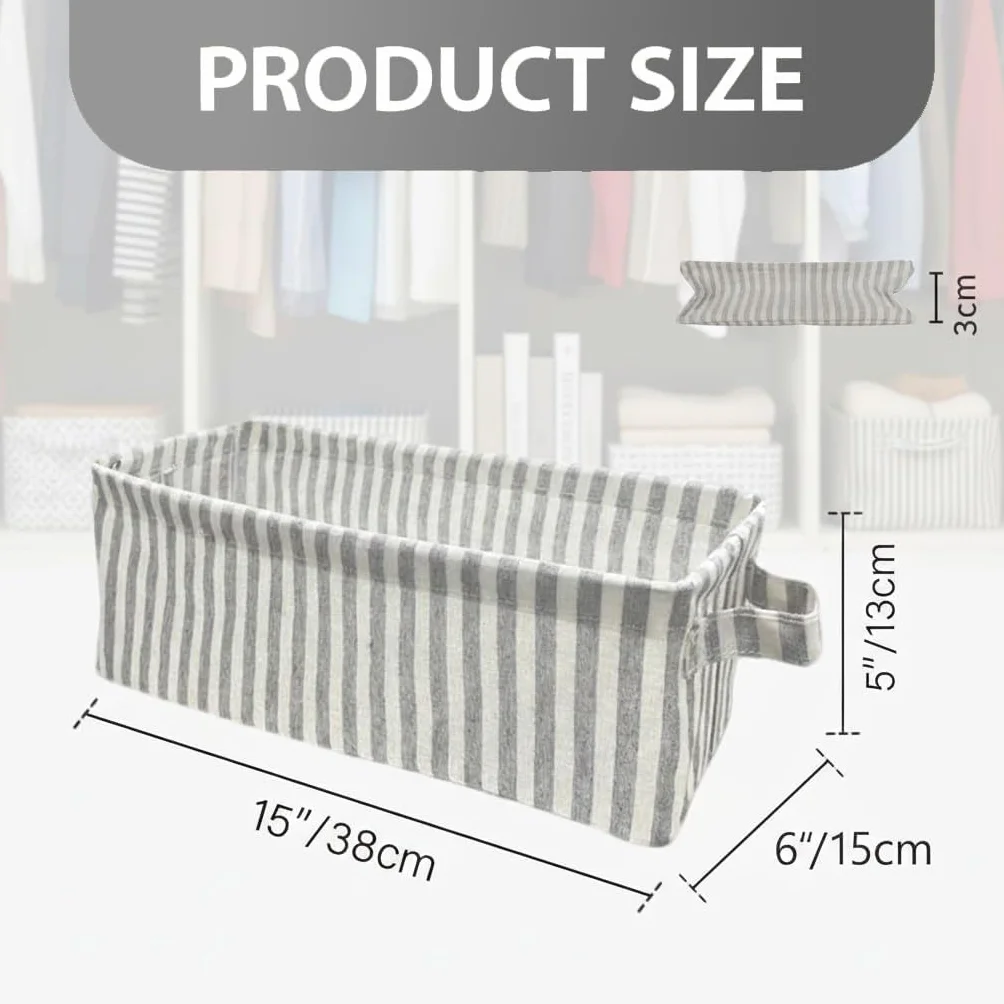 Juego de 2 Cajas Organizadoras de Tela Plegables, Cestas de Almacenamiento Estrechas con Asas para Armarios, Estanterías y Baños - 38x15x13 cm, Gris y Blanco