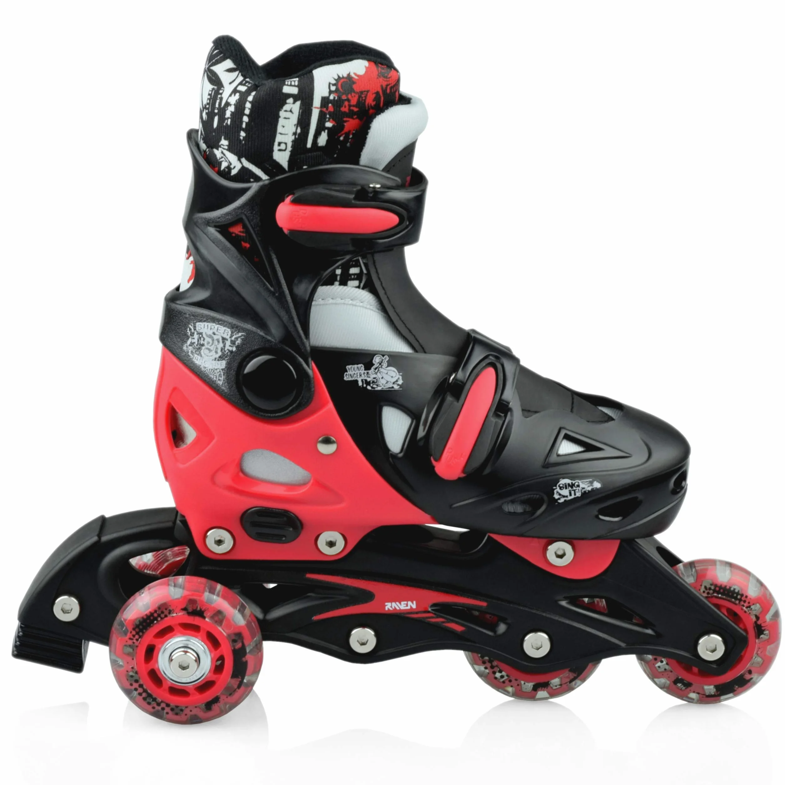 Patines en línea Singer Ajustables 3 en 1, Intercambiables Negro/Rojo