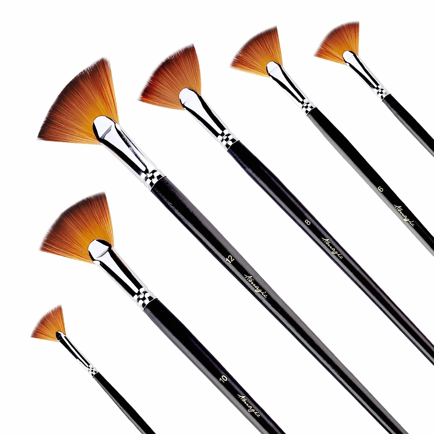 Ventilador pinceles – AMagic artista suave anti-shedding nailon pelo juego de brochas de pintura para acrílico Watercolor pintura al óleo (6 pcs)