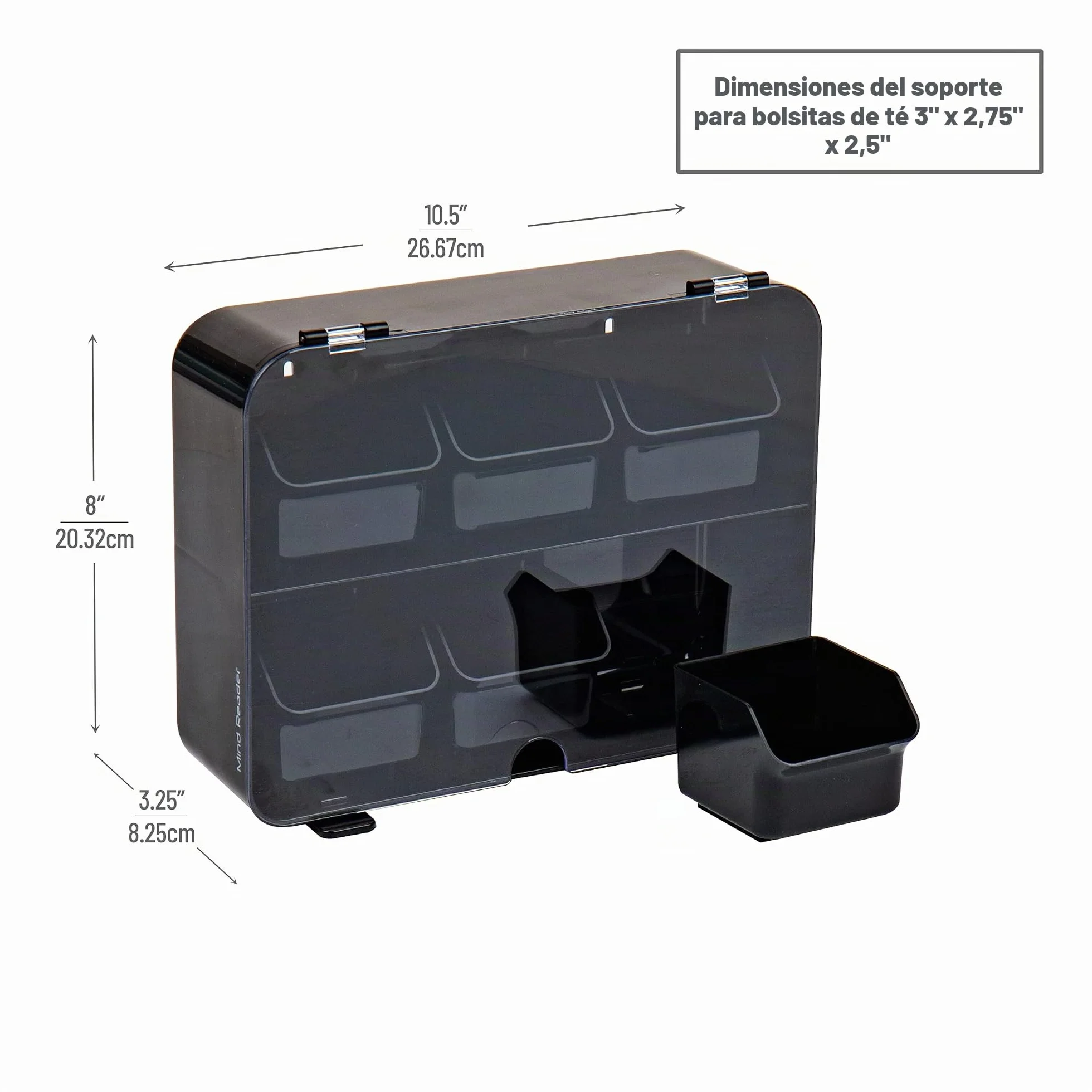 MInd Reader Foundation Collection, organizador de bolsas de té de 6 compartimentos, capacidad para 72 bolsas, cajones extraíbles, tapa transparente con bisagras, organizador de encimera, montaje en