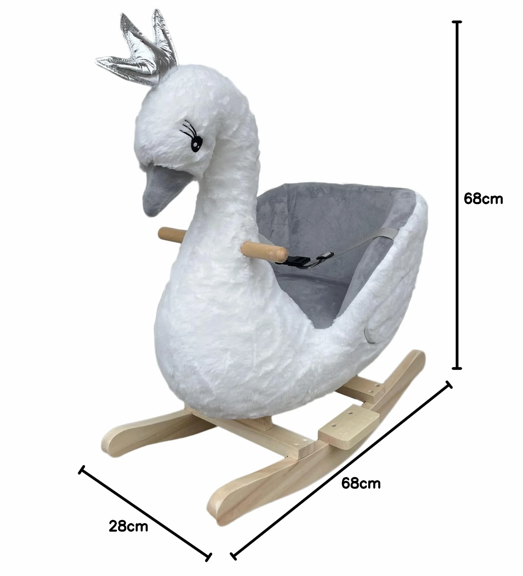 Mecedora Swan de felpa sobre balancines de madera con sonido