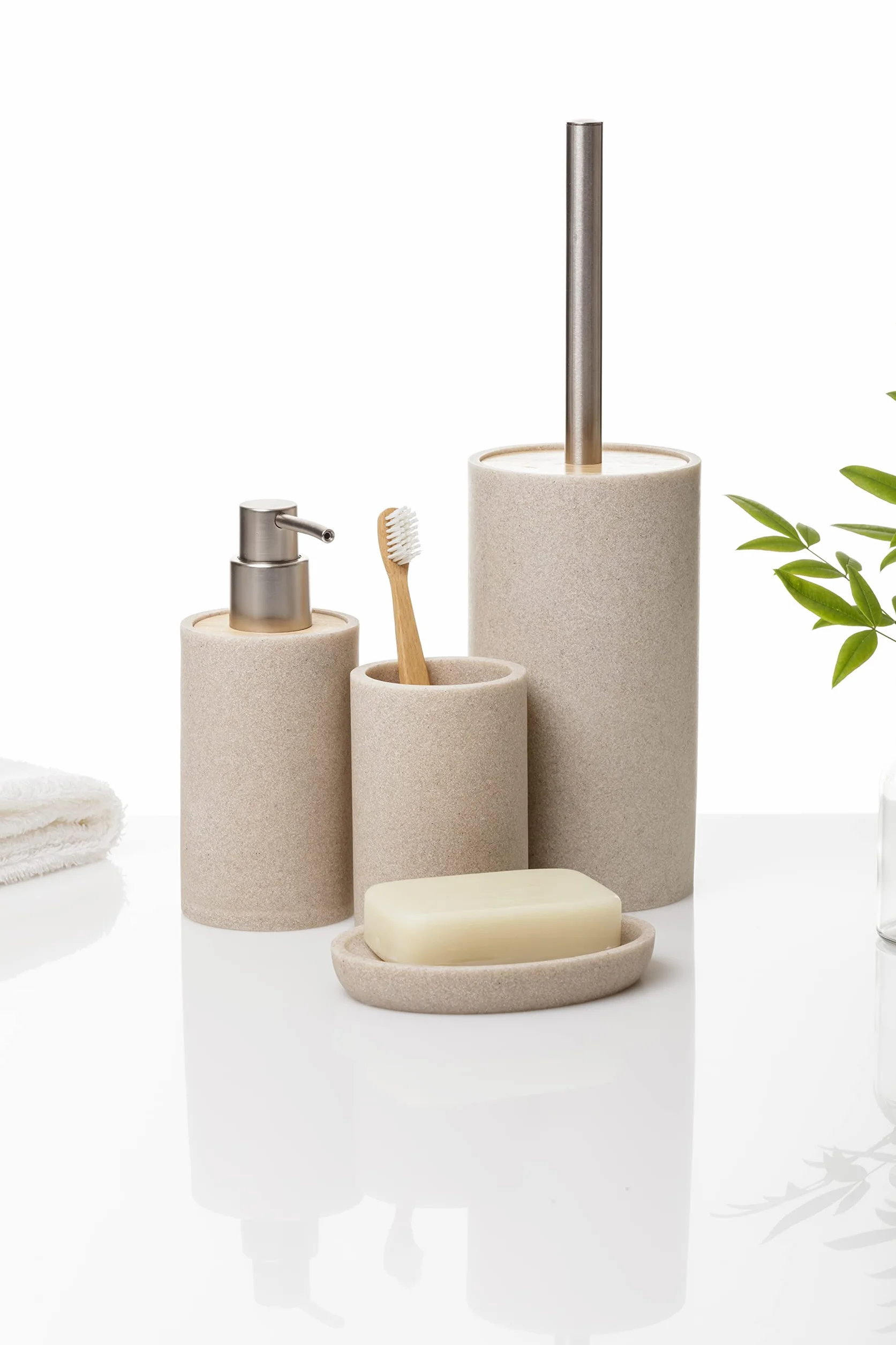TATAY Vaso de Baño Bora, de Poliresina, Libre de BPA, Color Beige, Medidas 7.2 x 7.2 x 10.7 cm