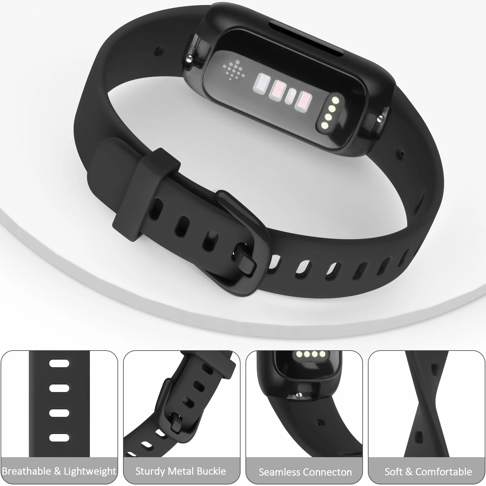 Pulsera compatible con Fitbit Inspire 3, silicona TPU, ajustable, negra