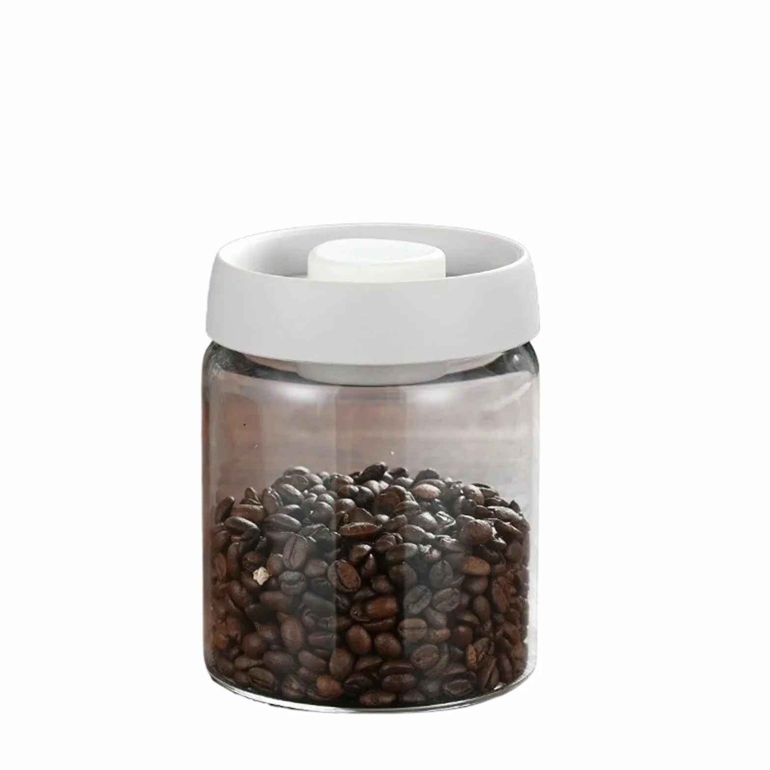 Tarro de conservación Tanque sellado al vacío de granos café tipo prensa, almacenamiento alimentos vidrio, tarros for mantenimiento fresco, tarro dulces for té y enteros(White-900ml)