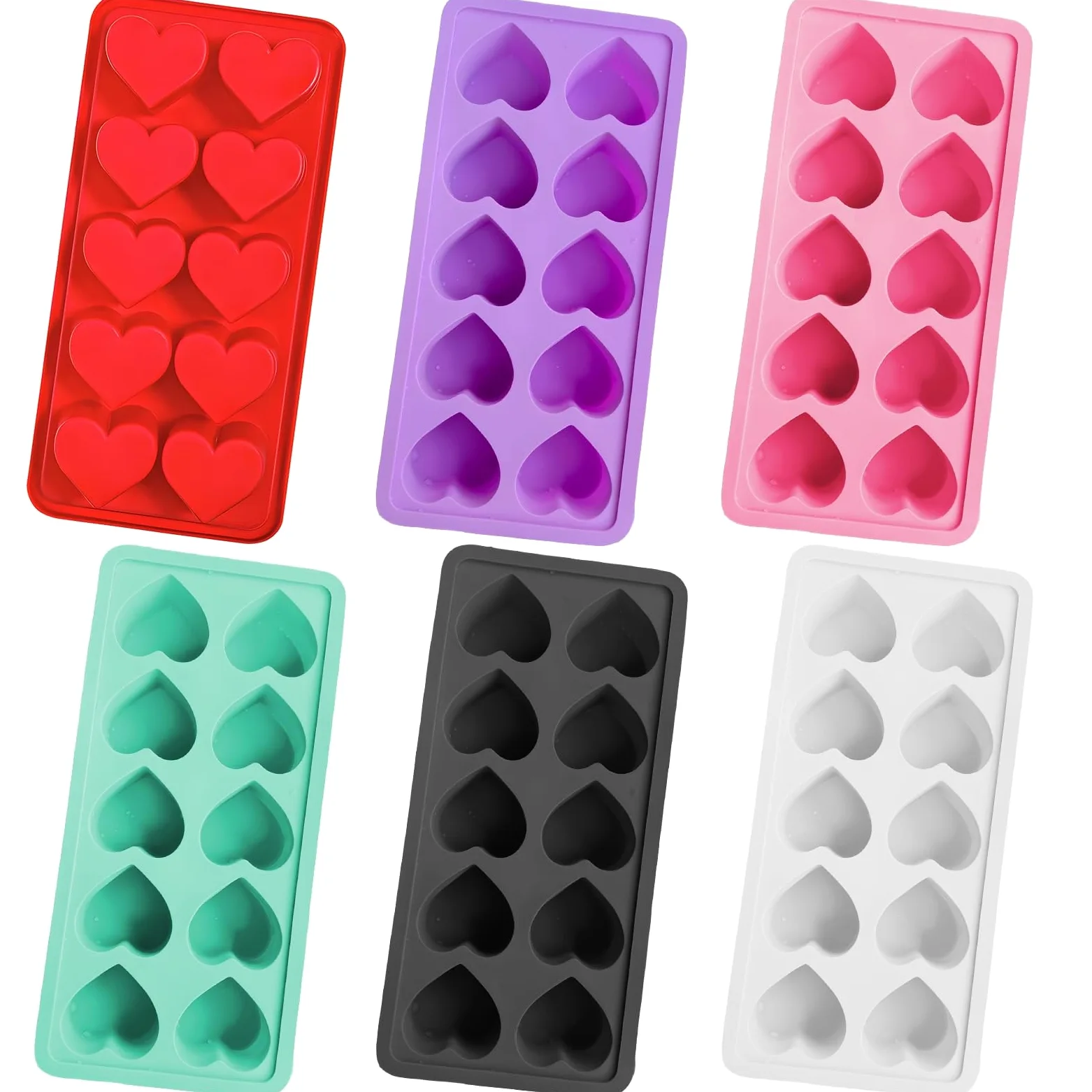 6 moldes de silicona en forma de corazón, 10 moldes de cavidad para chocolate, hornear y hacer jabón, moldes caseros, versátiles para golosinas del día de San Valentín