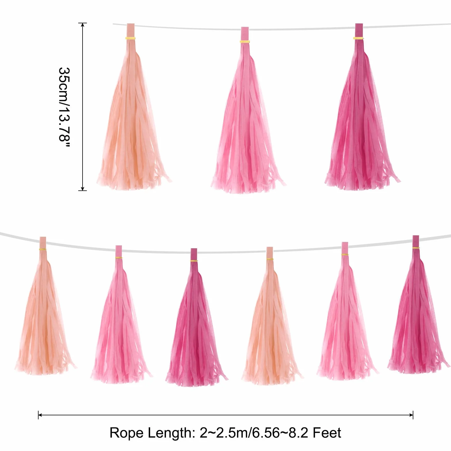 QUARKZMAN 15 Piezas Guirnalda de Borlas en Tonos Melocotón Rosa y Rojo Rosa con Cuerda de Papel de Seda para Kits de Fiesta DIY de Aniversario Boda Cumpleaños