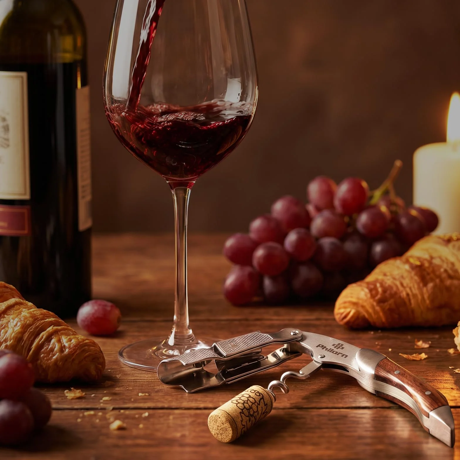 PHILORN Sacacorchos Profesional, Abridor Vino de Palo de Rosa Natural y Acero Inoxidable Premium, Ebook de Vino Gratis, Foil Cortador, Abrebotellas, Todo en 1, Mejor Elección de Camarero, Sommelier