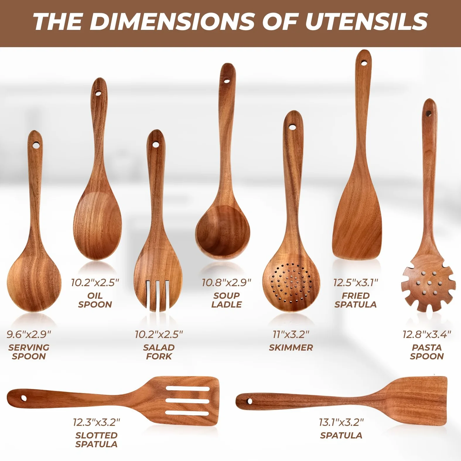 AIUHI Juego de utensilios de cocina de madera de teca, 9 cucharas de madera para cocinar, espátulas de madera para cocinar, antiadherentes, duraderas y resistentes al calor