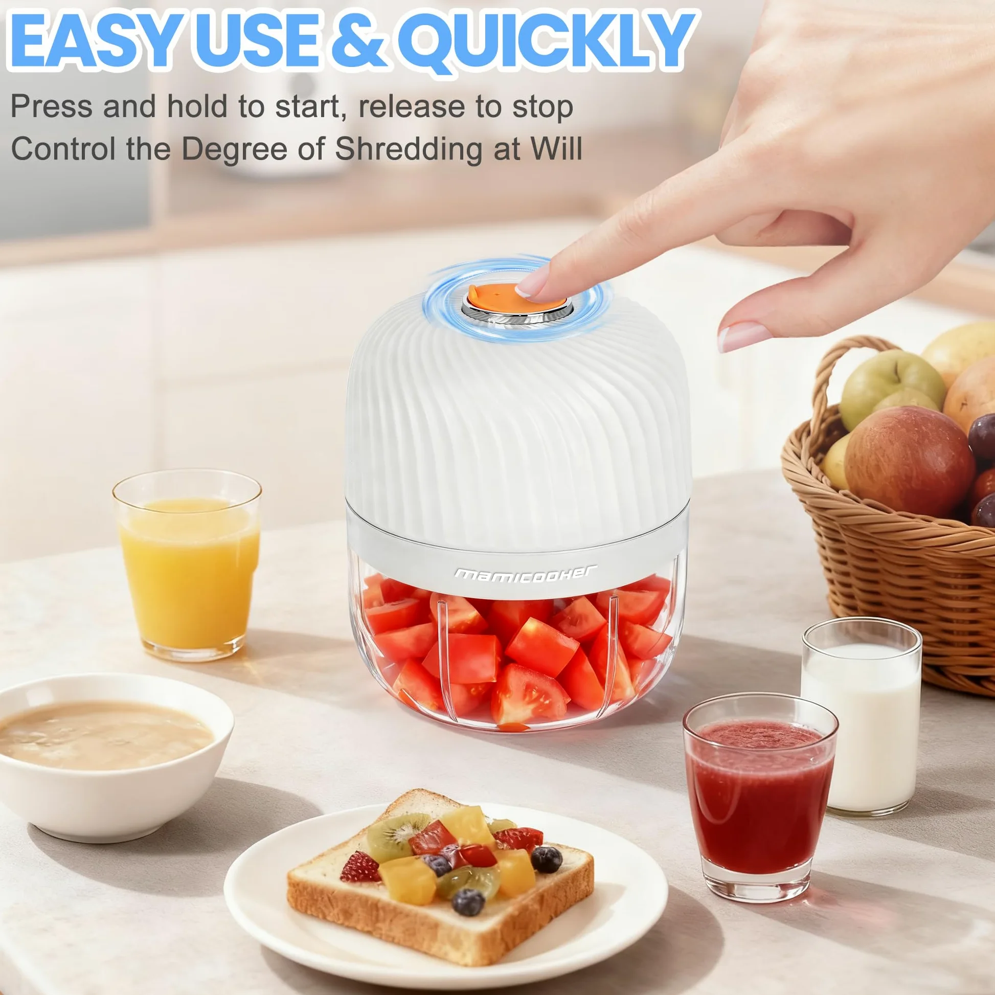 Picador de ajo eléctrico, mini picador portátil de verduras, molinillo de ajo de 250 ml, picador de cebolla, licuadora a verduras, procesador de alimentos inalámbrico para jengibre, chile, fruta,