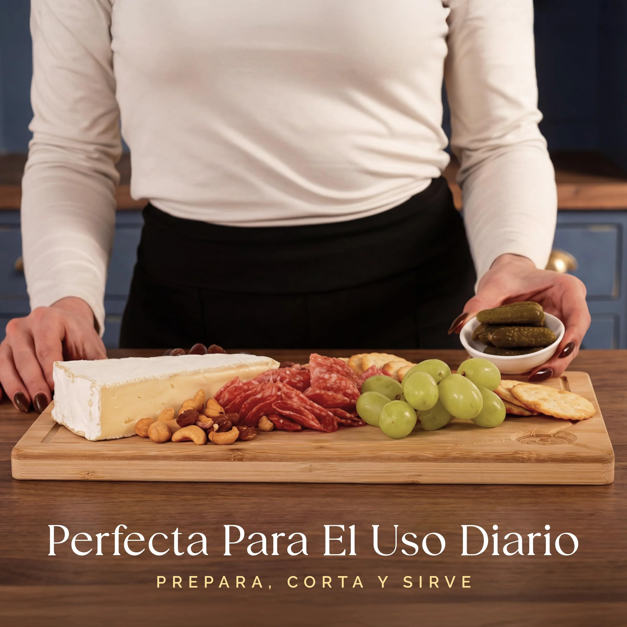 Deer & Oak Tabla de Cortar Bambú 44x30x2 cm Madera Preengrasada para Cocina