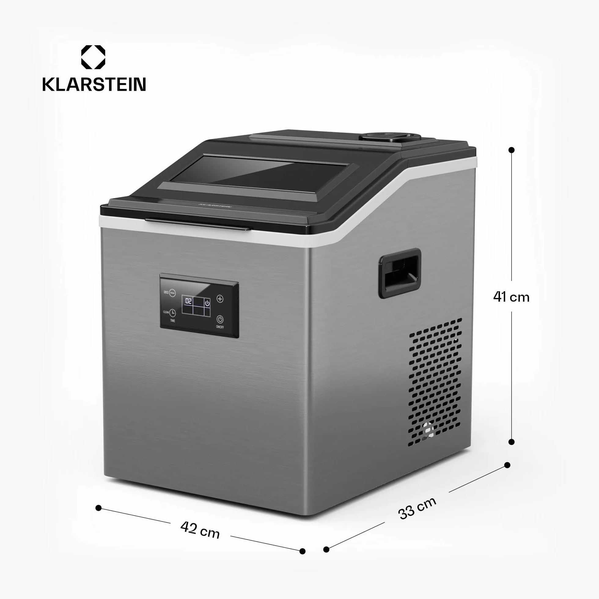 Klarstein FrostMaster máquina de hielo - hasta 40 kg/día, 34 cubitos en 15 min, carcasa de acero inoxidable, panel led, fácil de limpiar, ideal para casa y fiestas