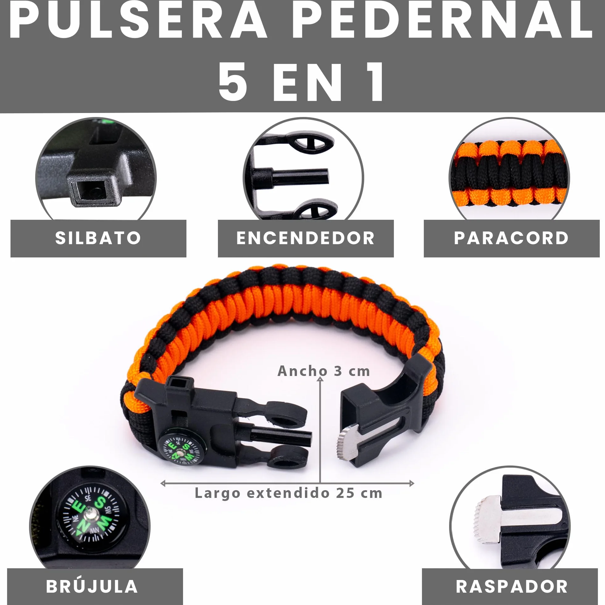 ecoFire Profesional Kit Supervivencia Pedernal Ferrocerio Pulsera Paracord Mechero Iniciador Fuego Camping Bushcraft